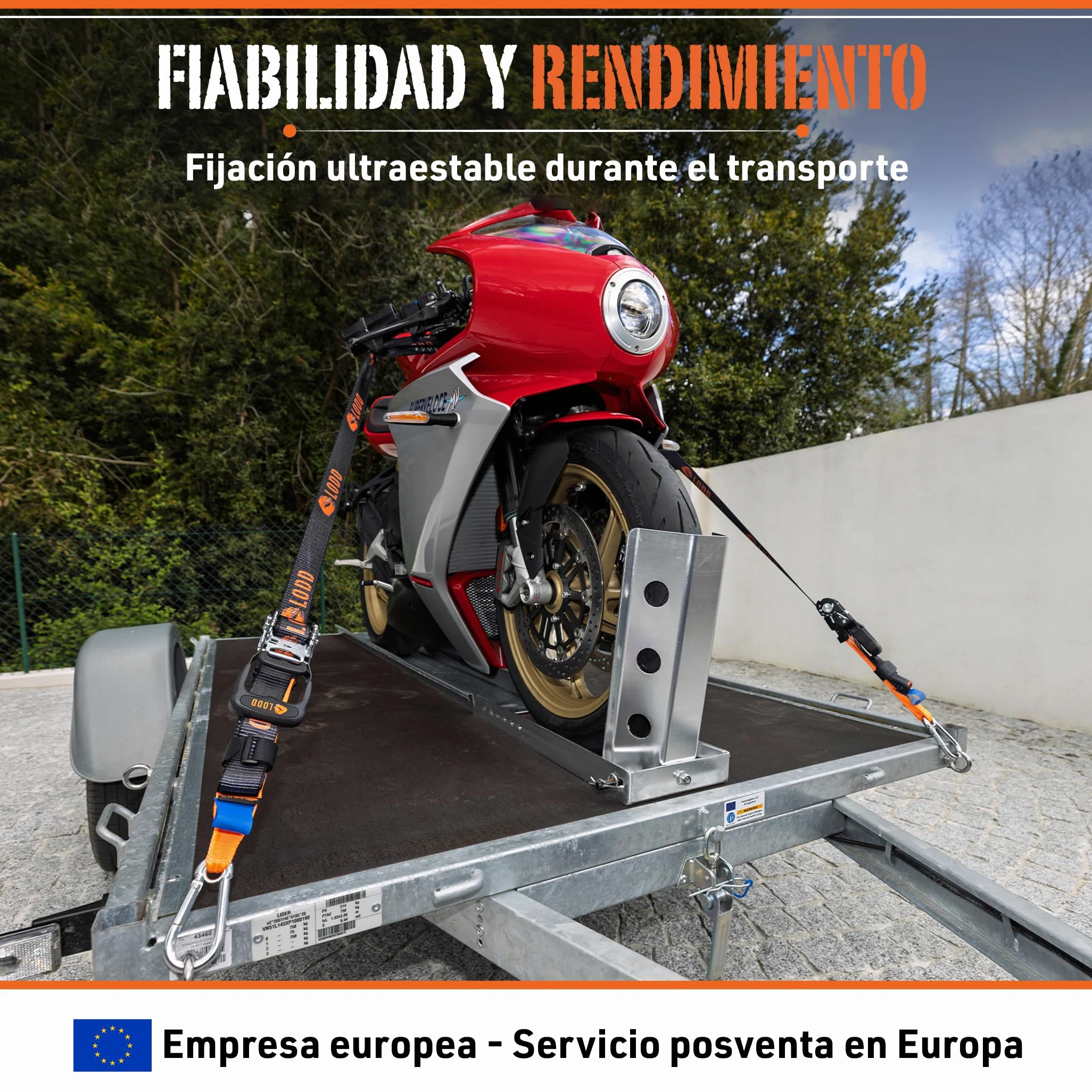 LODD – Correas Moto, Anclaje al Manillar con Manguitos Compuestos Reforzados, Carraca Ultrarresistente, 38 mm, 1.500 kg, Mosquetones de Acero, Remolque, Carretera y Deportivas – Maletín Incluido