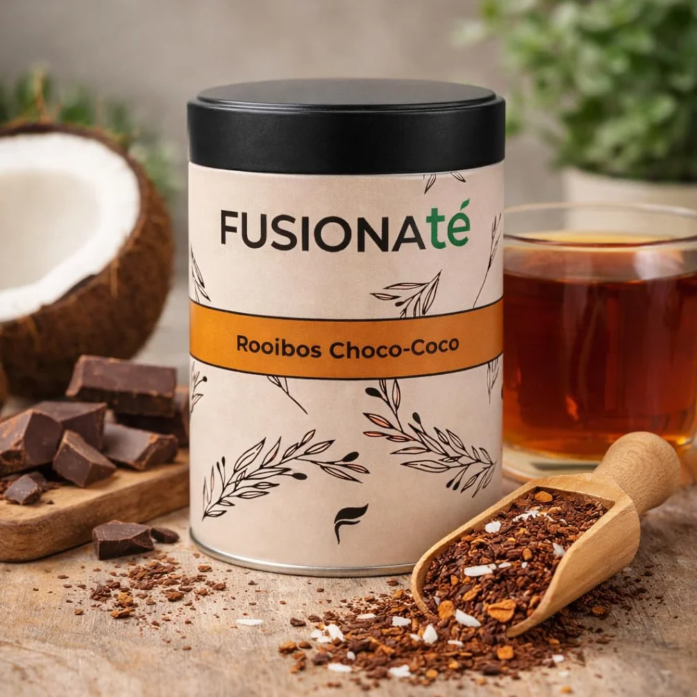 FUSIONATE Rooibos Cacao y Coco 150g Alternativa Chocolate Caliente Infusión Sin Cafeína