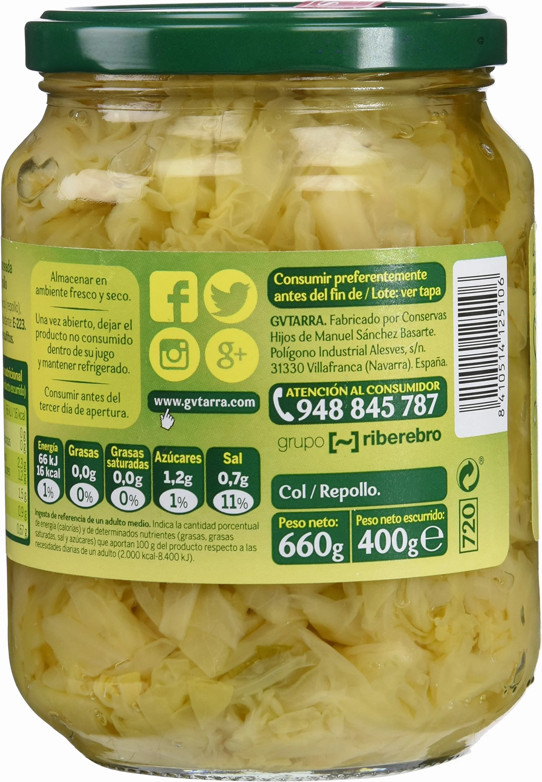 Gvtarra Col-Repollo Paquete 6 x 400 gr