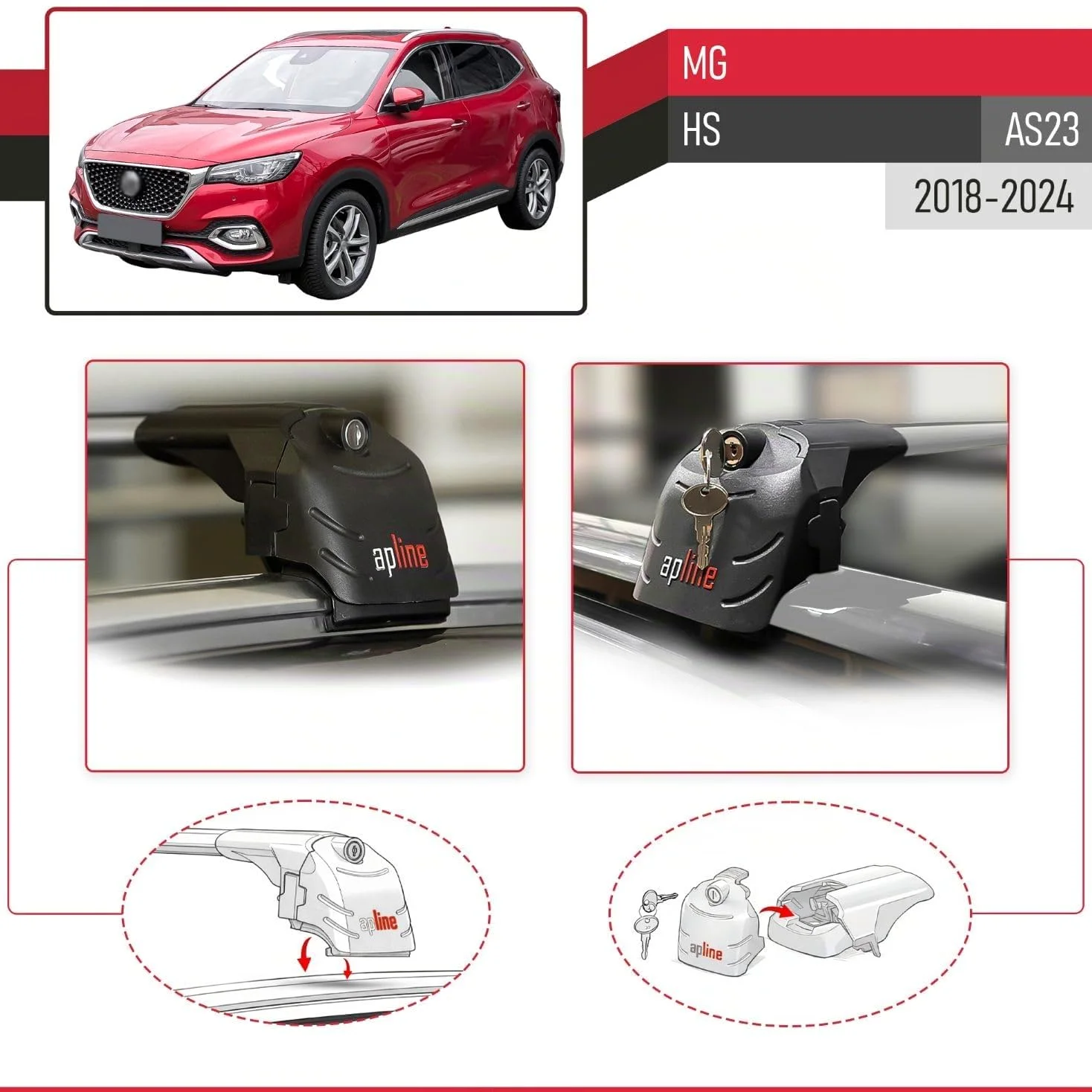 Compatible con MG HS (AS23) 2018-2024 Modelo Ace-2 Barra de Techo Auto Portaequipajes Barras Transversales Gris Aluminio 2 Barras