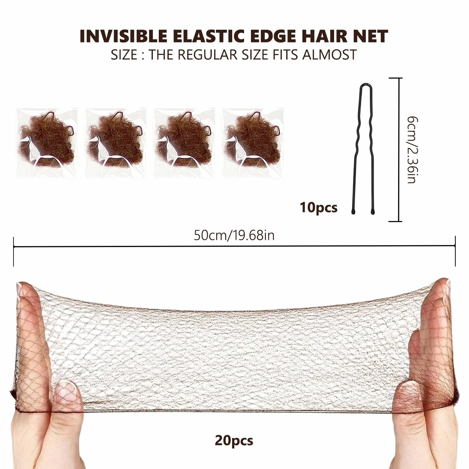 Redecillas de Pelo Invisibles de Nylon, Horquillas de Pelo U, 30 Piezas, para Camarera, Enfermera, Bailarinas, Azafatas (marrón)