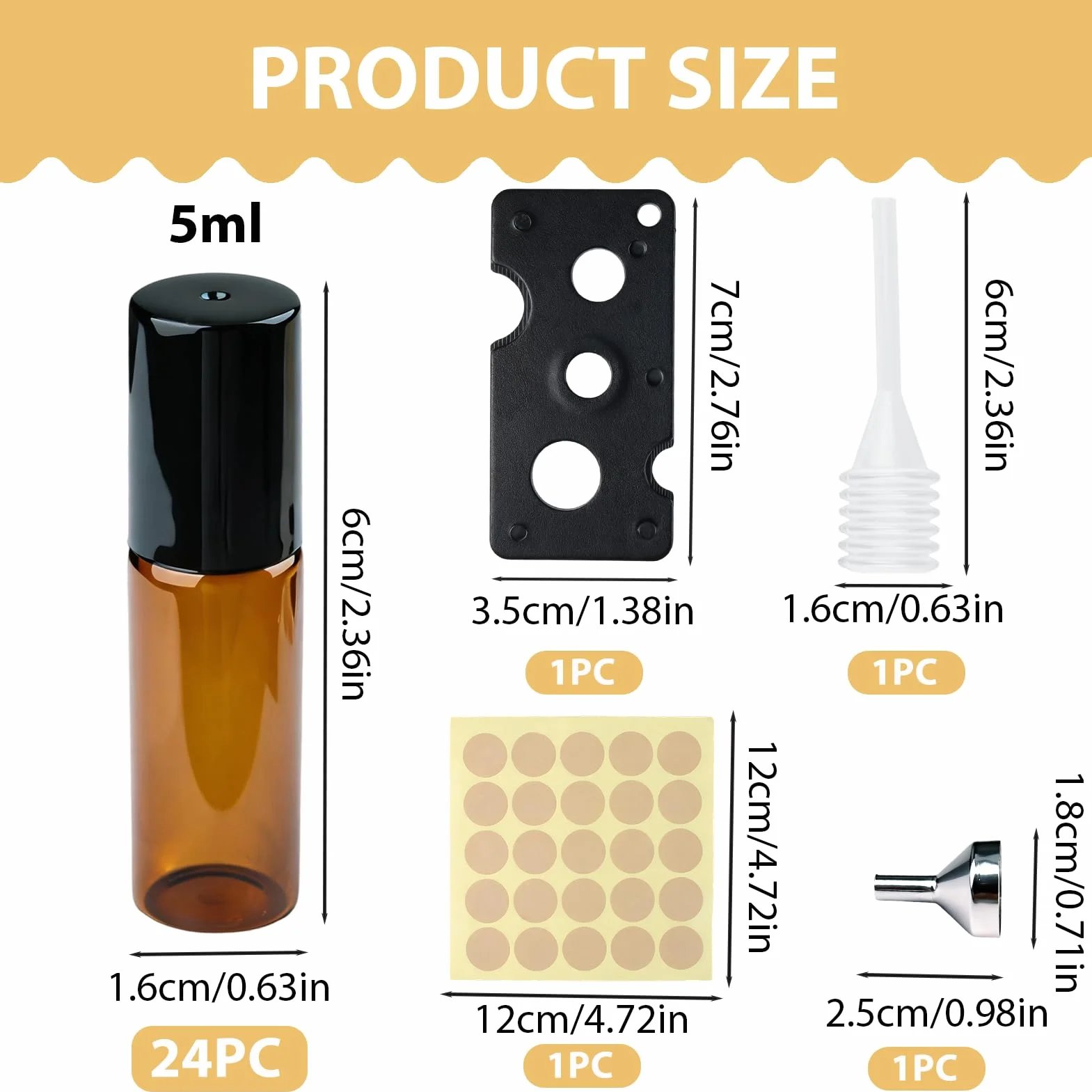 Botellas roll on de cristal marrón 5 ml para aceite esencial con bolas de acero inoxidable