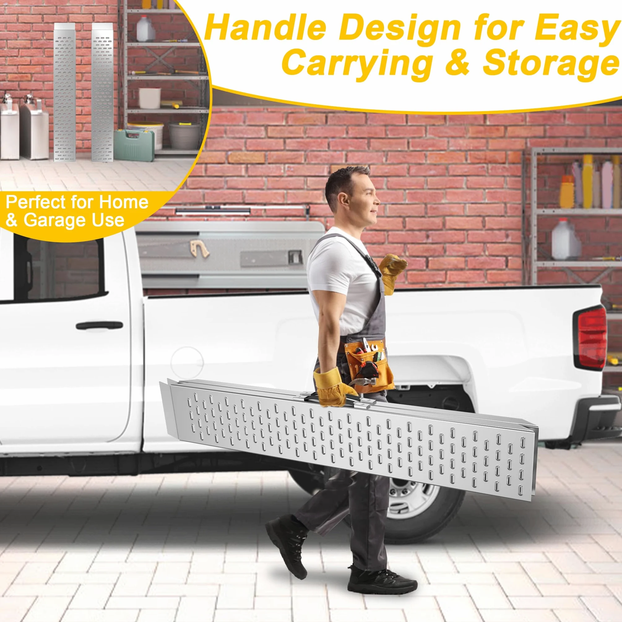 FIVMEN 2 rampas de carga para coches, 135 cm, 400 kg, capacidad de carga de aleación de aluminio, rampa para silla de ruedas, rampa de carga con superficie antideslizante y asa, rampa para escaleras