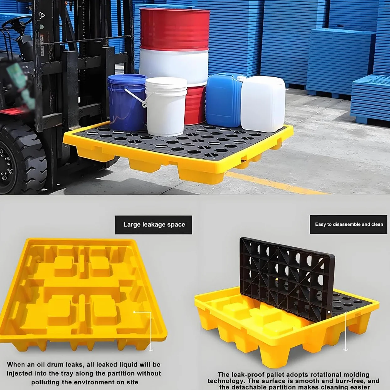 Bandeja De Contención De Derrames De Aceite, Plataforma Modular Resistente con Desagüe Y Soportes para Montacargas, Ideal para Almacenamiento En Garaje, 72 X 7,130 * 130 * 30cm