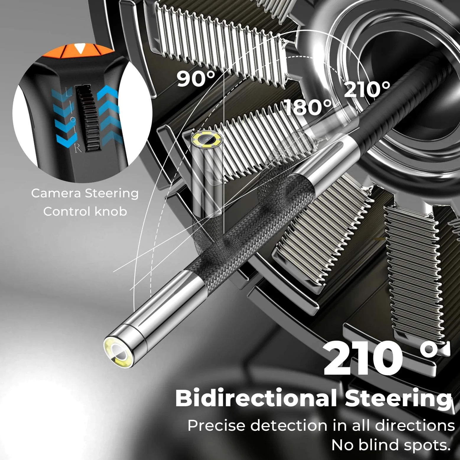 Boroscopio articulado bidireccional con luz, cámara de inspección endoscópica industrial de 0.25 pulgadas, pantalla IPS de 5 pulgadas, tubo de serpiente flexible impermeable de 5 pies, batería de 5000