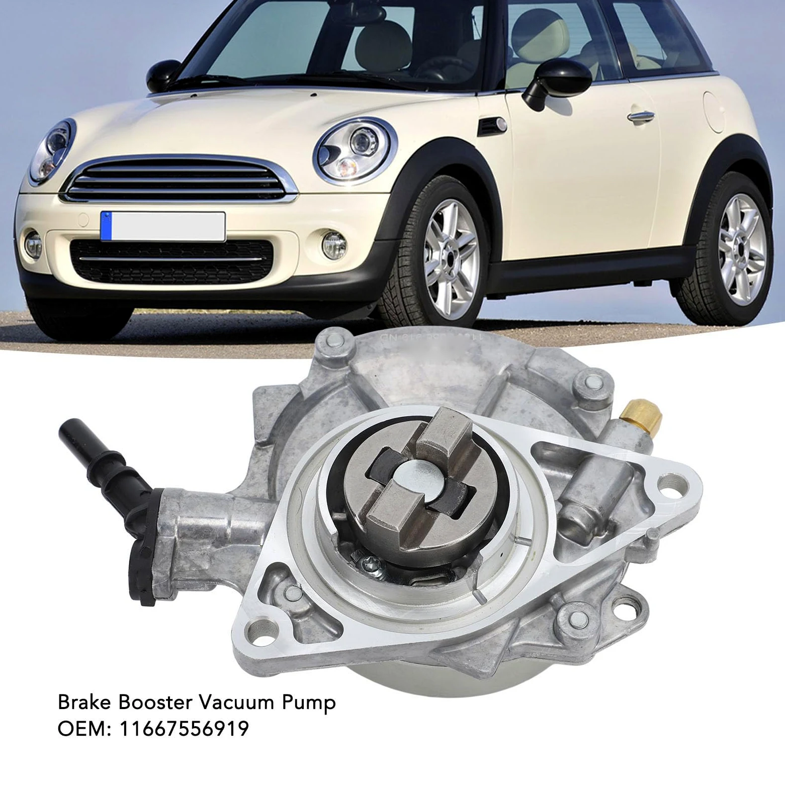 Ejoyous Bomba de Vacío de Refuerzo de Freno, Bomba de Vacío de Motor de Freno de Aleación de Metal con Junta Tórica 11667556919, Repuesto para Mini S R55 R56 R57 2007 a 2012