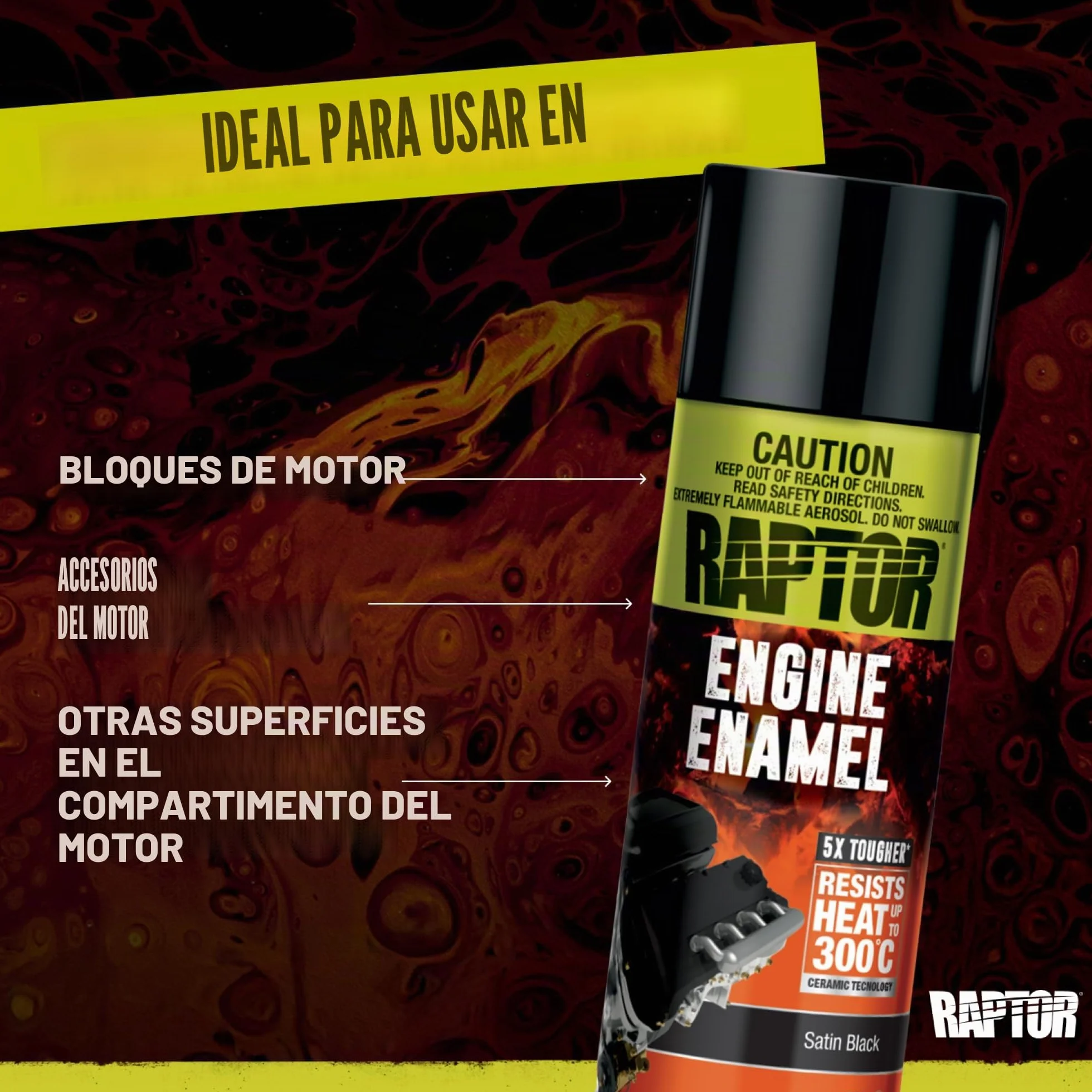 U-POL Raptor Engine Enamel | Pintura 1K Spray Para Motor | Resistente al Calor Hasta 300 °C | Protección Contra el Calor, Aceite y Líquidos en Compartimento del Vehículo