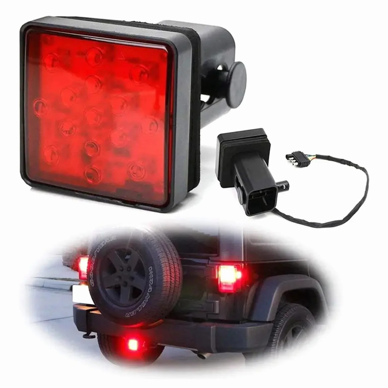 Genérico Rojo 15 LED 2 Pulgadas Remolque camión Enganche Remolque Receptor Cubierta luz de Freno con Pin 12V