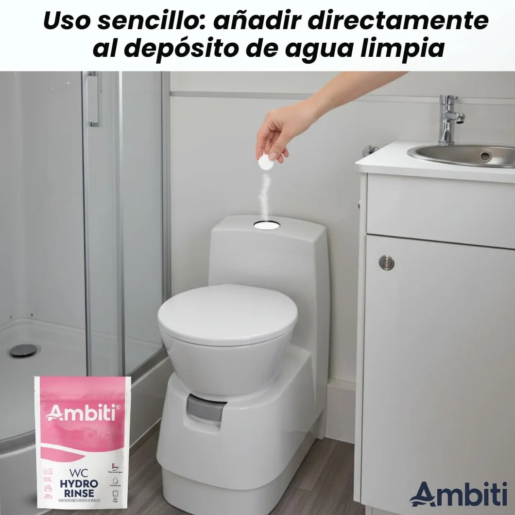 Ambiti | WC Rinse | Monodosis Hidrosolubles para Cisterna de Inodoros Portátiles y Cassettes |Desinfecta y Perfuma en Cada Descarga |Camper,Autocaravana,Caravana y Barco |Piña Colada |15 Ud
