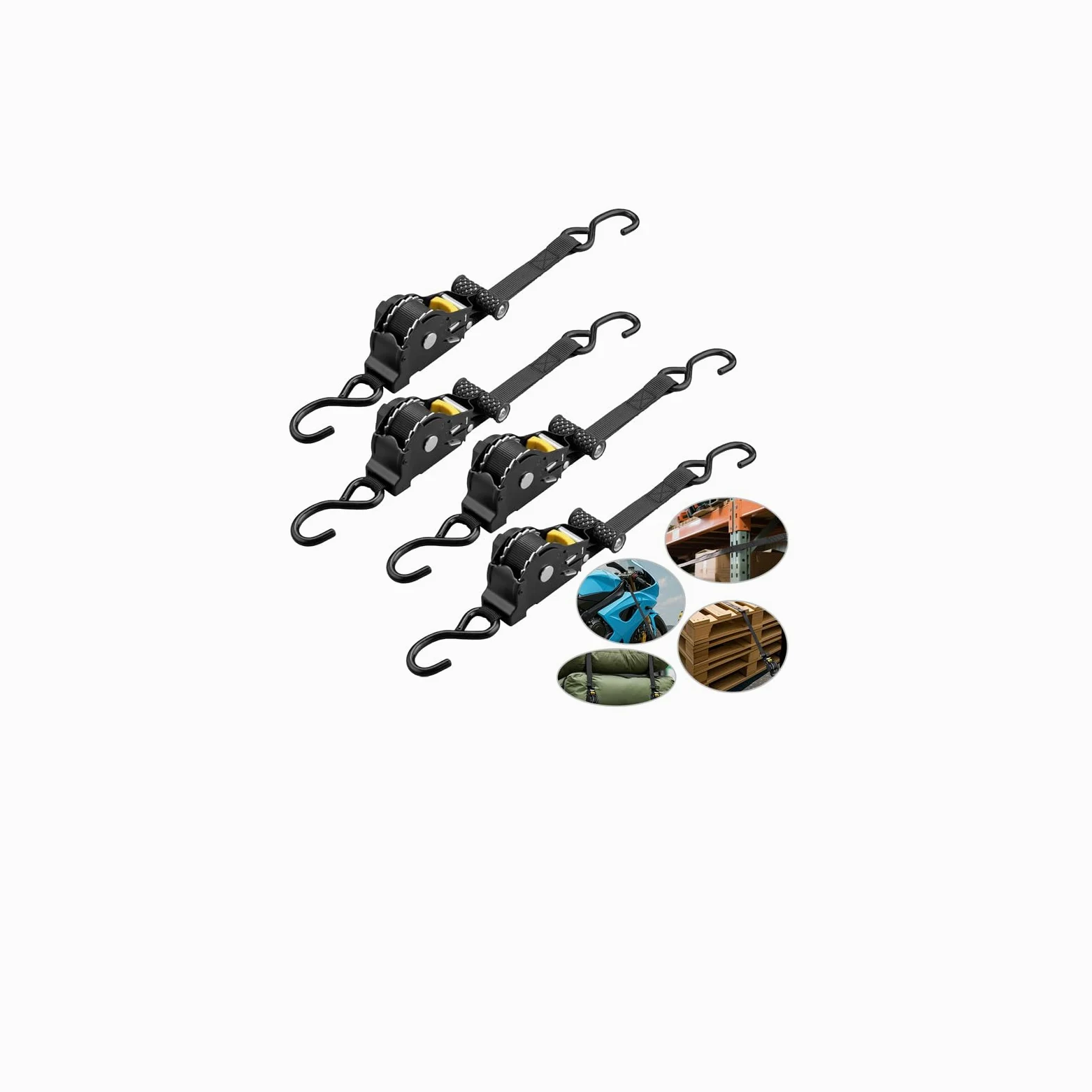 eSynic Cinchas de Amarre 4PCS Correas de Trinquete Retráctiles Automáticas LC 340daN / 680daN Correas de Amarre Retráctiles de 3.3 m * 25 mm con Ganchos y Manijas para Remolque, Moto y Furgoneta