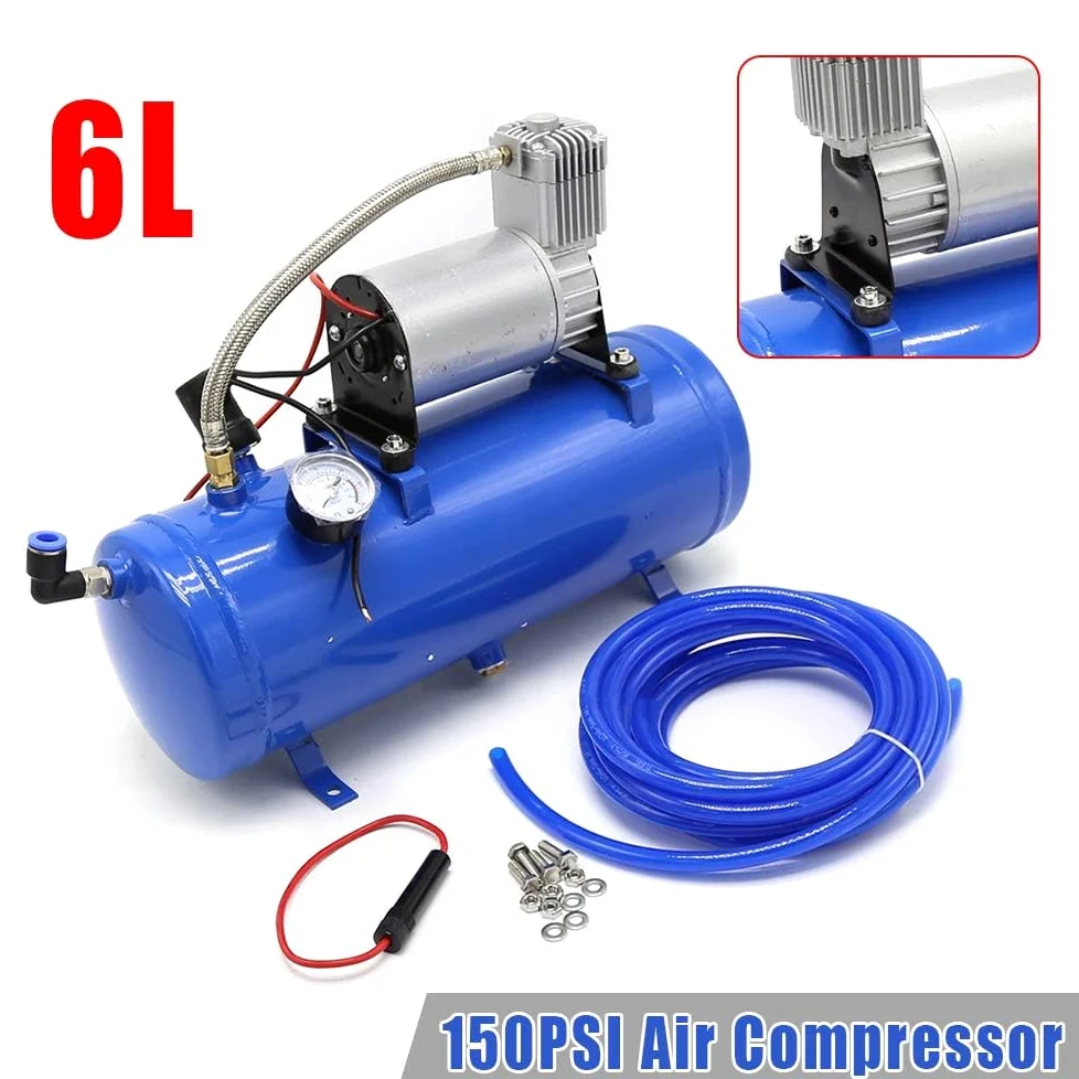 Sistema de compresor de aire portátil de 12 V, tanque de 150 PSI y 6 L para bocinas de tren, kit universal para neumáticos de autocaravana, camión