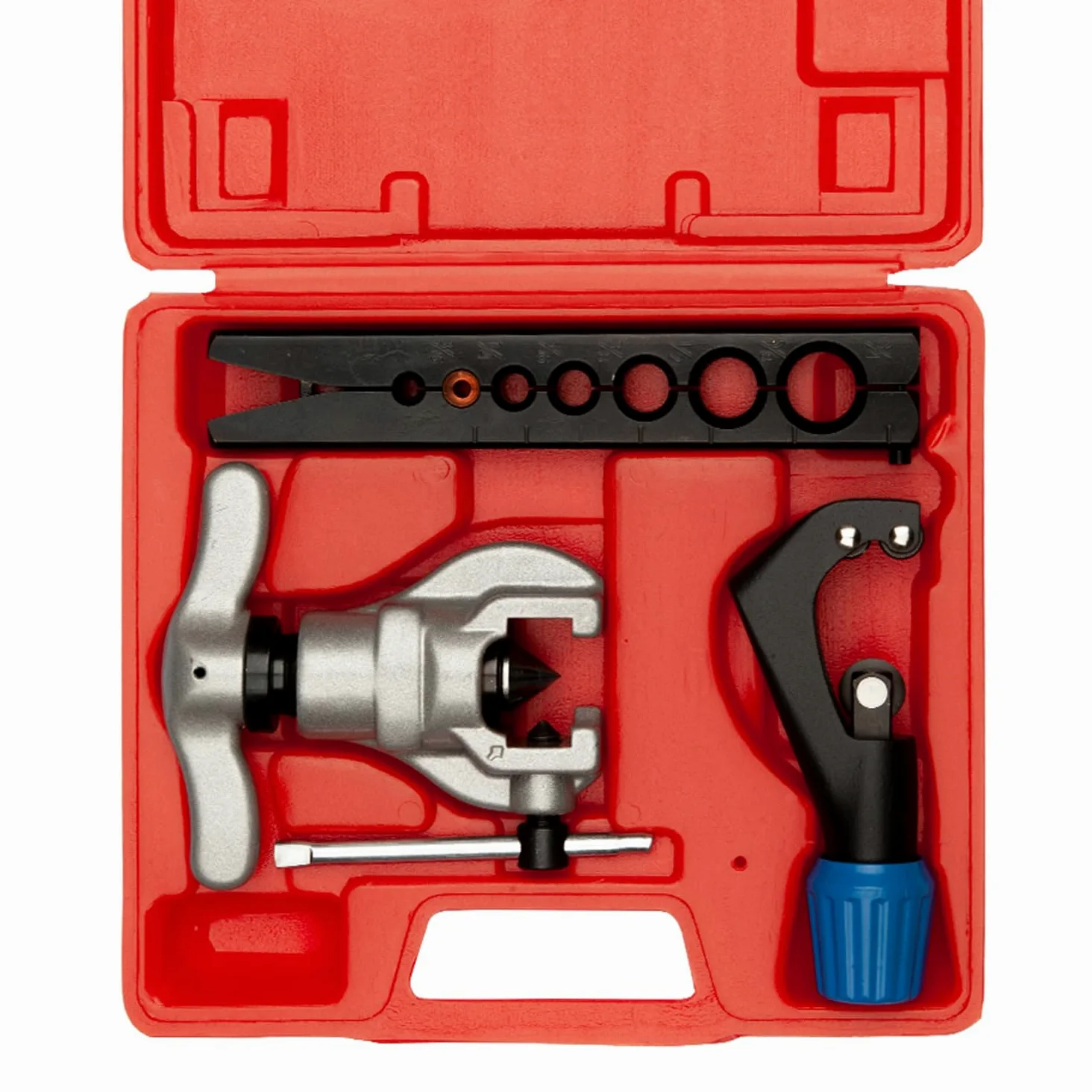 Wostore Juego de herramientas de abocardador, cortador de tubos, refrigeración, ventilación y aire acondicionado, para 7 tamaños de troqueles de 4,7 y 19 mm, 45º, resistente