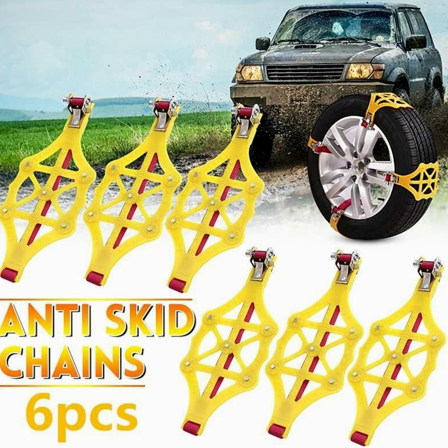 Cadenas de nieve Cadenas de nieve de invierno Neumáticos de coche de la cadena antideslizante barro universal de arena de coches con Conductor de vehículo SUV Coches del neumático de nieve la correa d