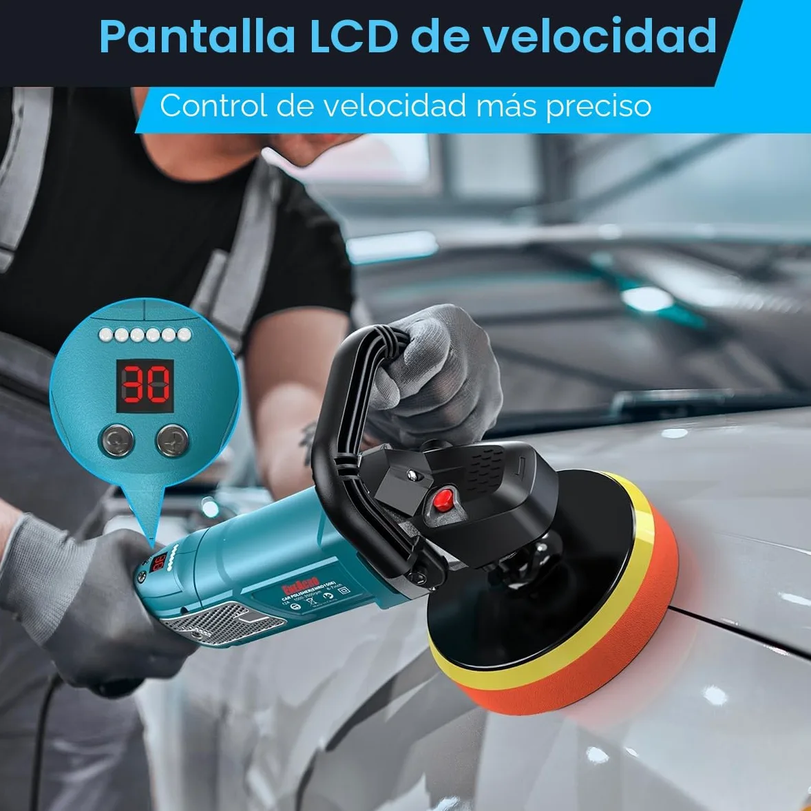 ENEACRO Pulidora Coche 1800W Velocidad Variable Pantalla LCD Plato Apoyo 150/180mm Mangos Desmontables