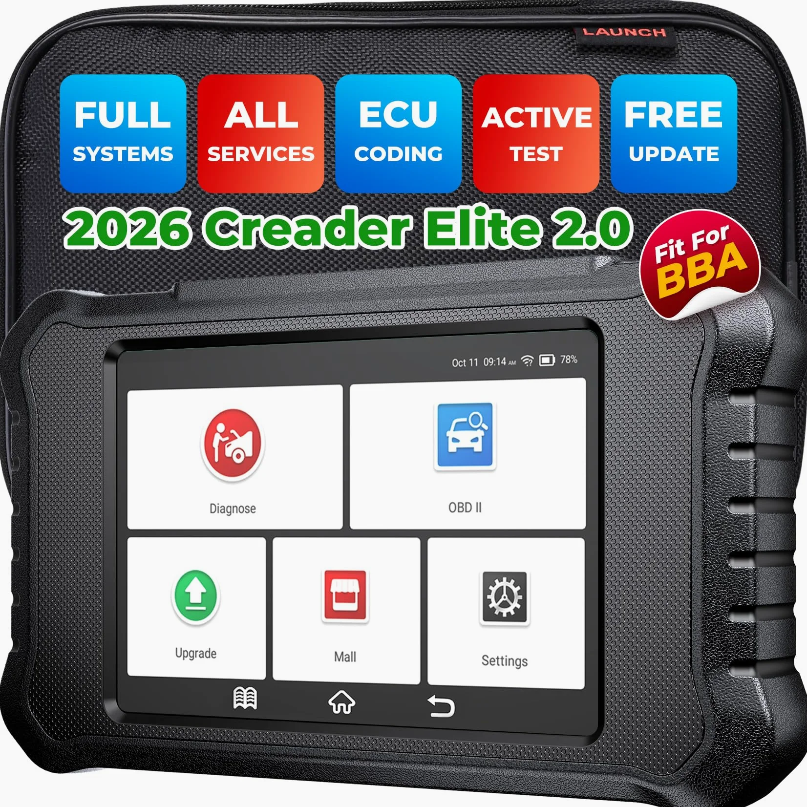 Launch Creader Elite 2.0 BBA OBD2 Scanner para Benz/BMW/Audi Series, Sistema Completo Bidireccional Herramienta de Escaneo de Diagnóstico, Codificación ECU, Pruebas Completas OBD2 Lector de Códigos