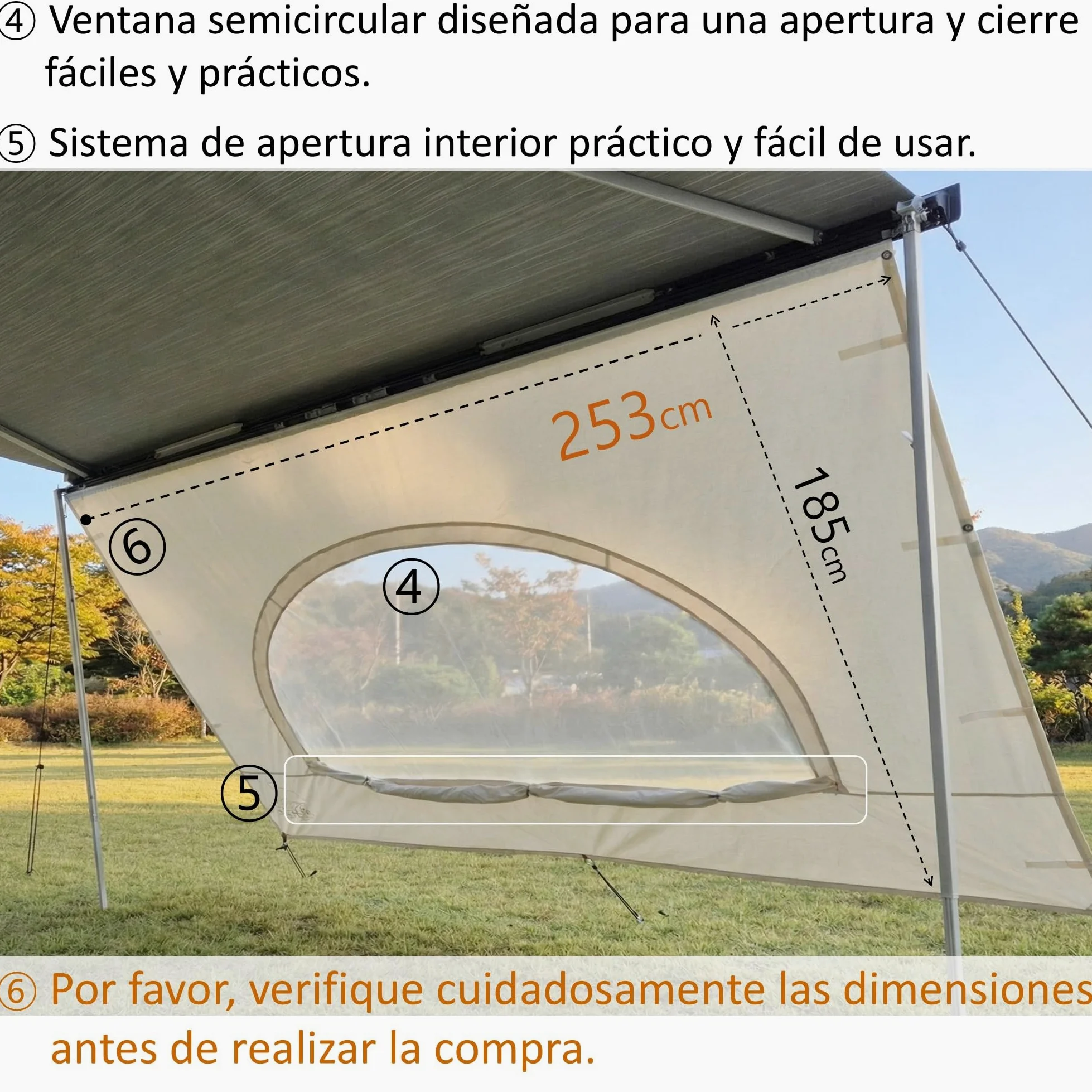 AIRIS - Parasol para autocaravana - Protección eficaz de algodón repelente al agua, fácil de montar, compatible con toldos Thule, Fiamma y Dometic (253 x 185)