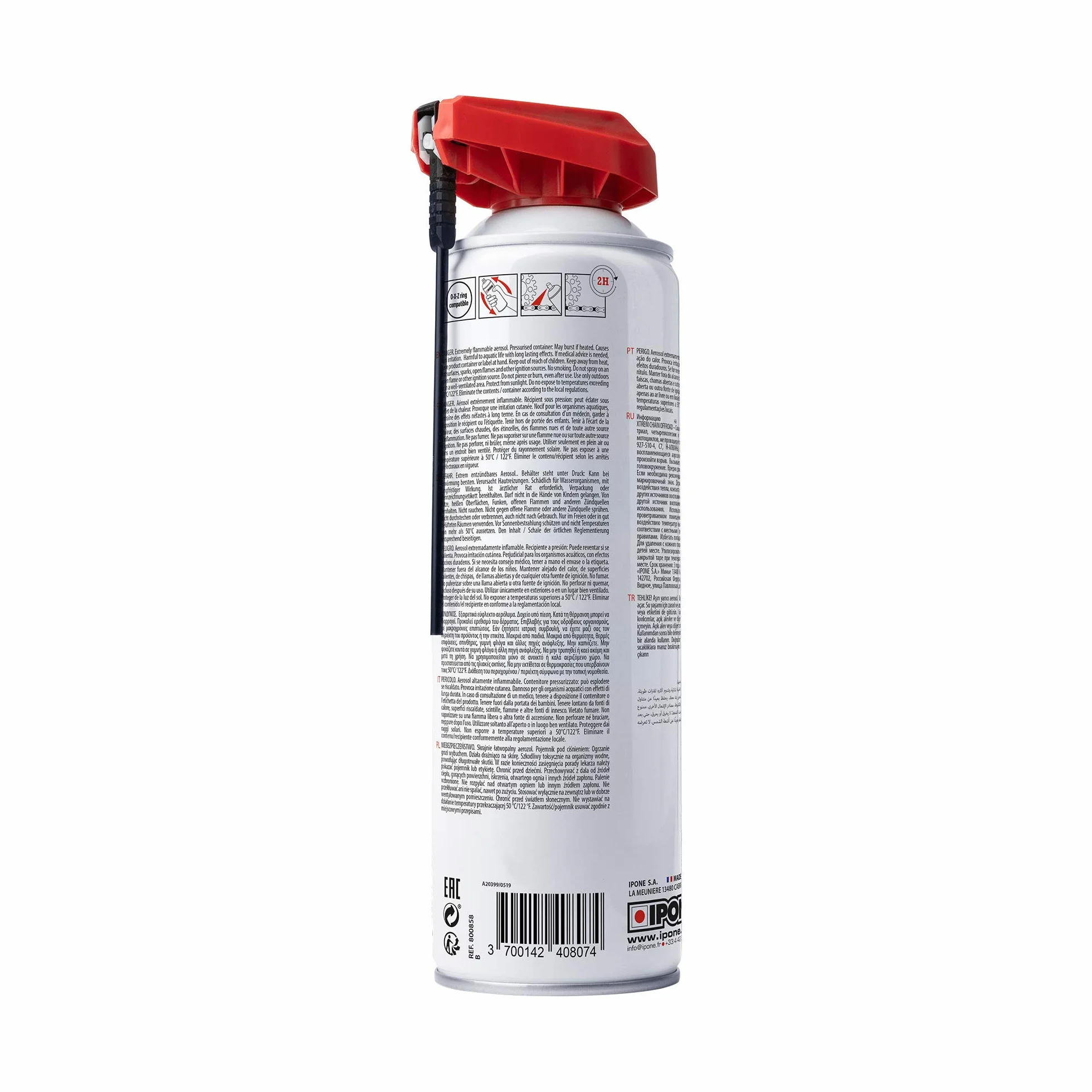 IPONE - Grasa de Cadena para Moto Carretera X-Trem Chain Road - Larga duración 800 km - Pulverización precisa sin Salpicaduras - Bote de espray con difusor multiposición 500 ml