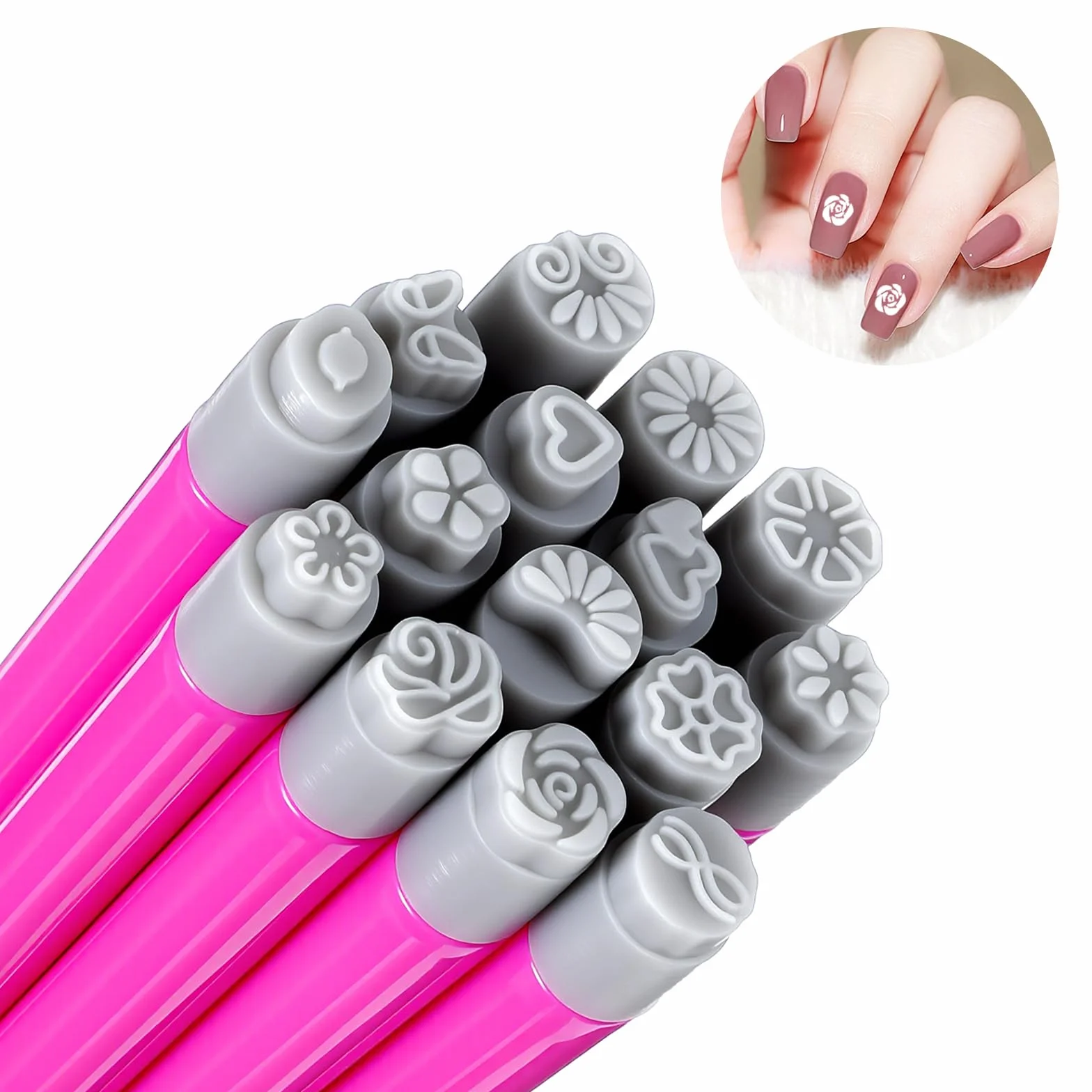 Sellos de uñas de silicona, juego de 15 unidades, portátil, para decoración de uñas, manicura