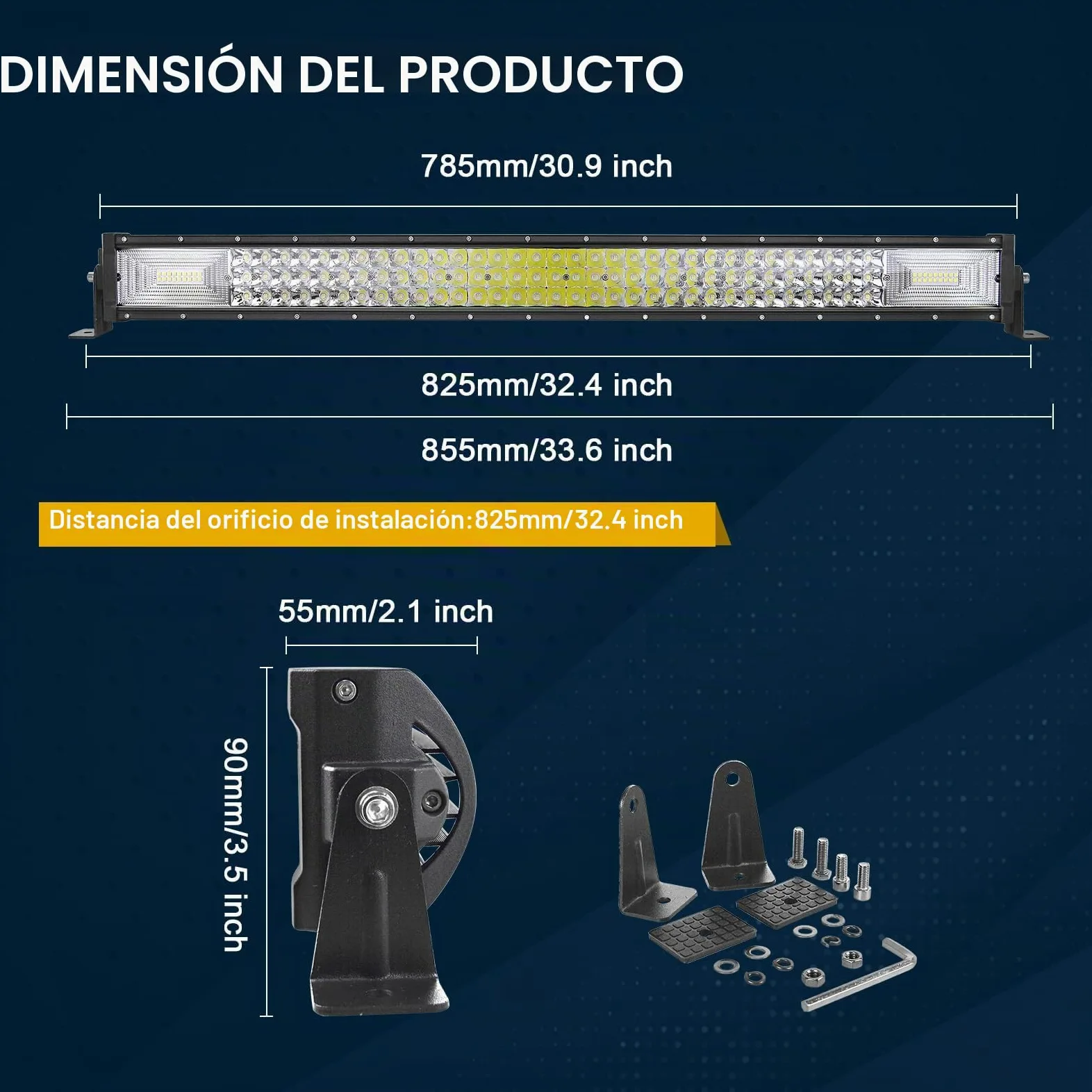 AUXTINGS Barra de luz LED 32 Pulgadas con Soporte magnético, arnés de cableado,3 Fila 405W Foco Combinado de inundación Luces 82 cm lámpara Trabajo para SUV UTV Todoterreno camión Remolque 4x4