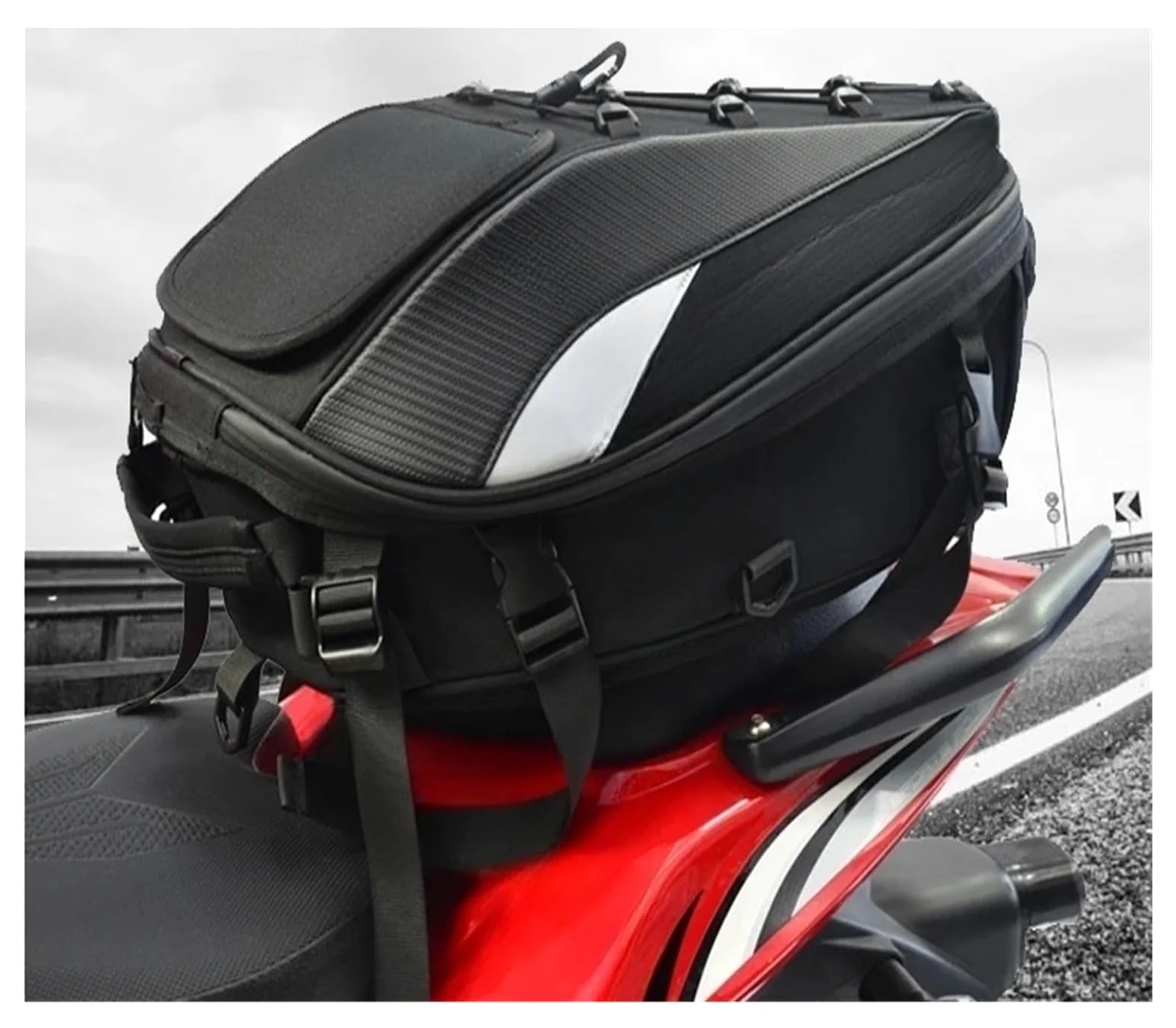 Bolsa sillín Trasera Motocicleta Bolsas para Asiento De Motocicleta, Bolsa Trasera para Trasero, Mochila, Almacenamiento Equipaje, Viaje, Traseras(MC-0102-Red)