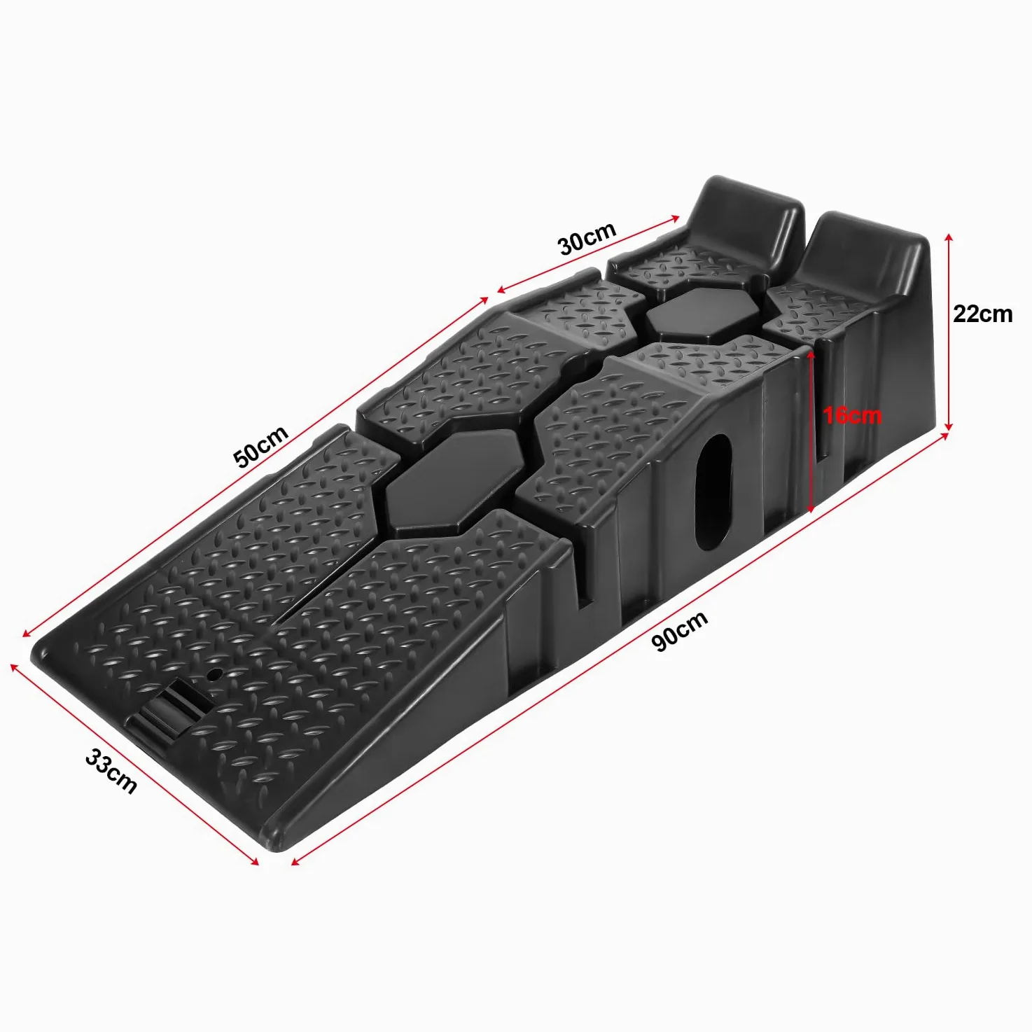 Sonnewelt Juego de 4 rampas de entrada de plástico, 90 cm, rampa de carga pesada de hasta 5000 kg/5T, rampa de entrada para coche, anchura de hasta 330 mm, 90 x 33 x 22 cm
