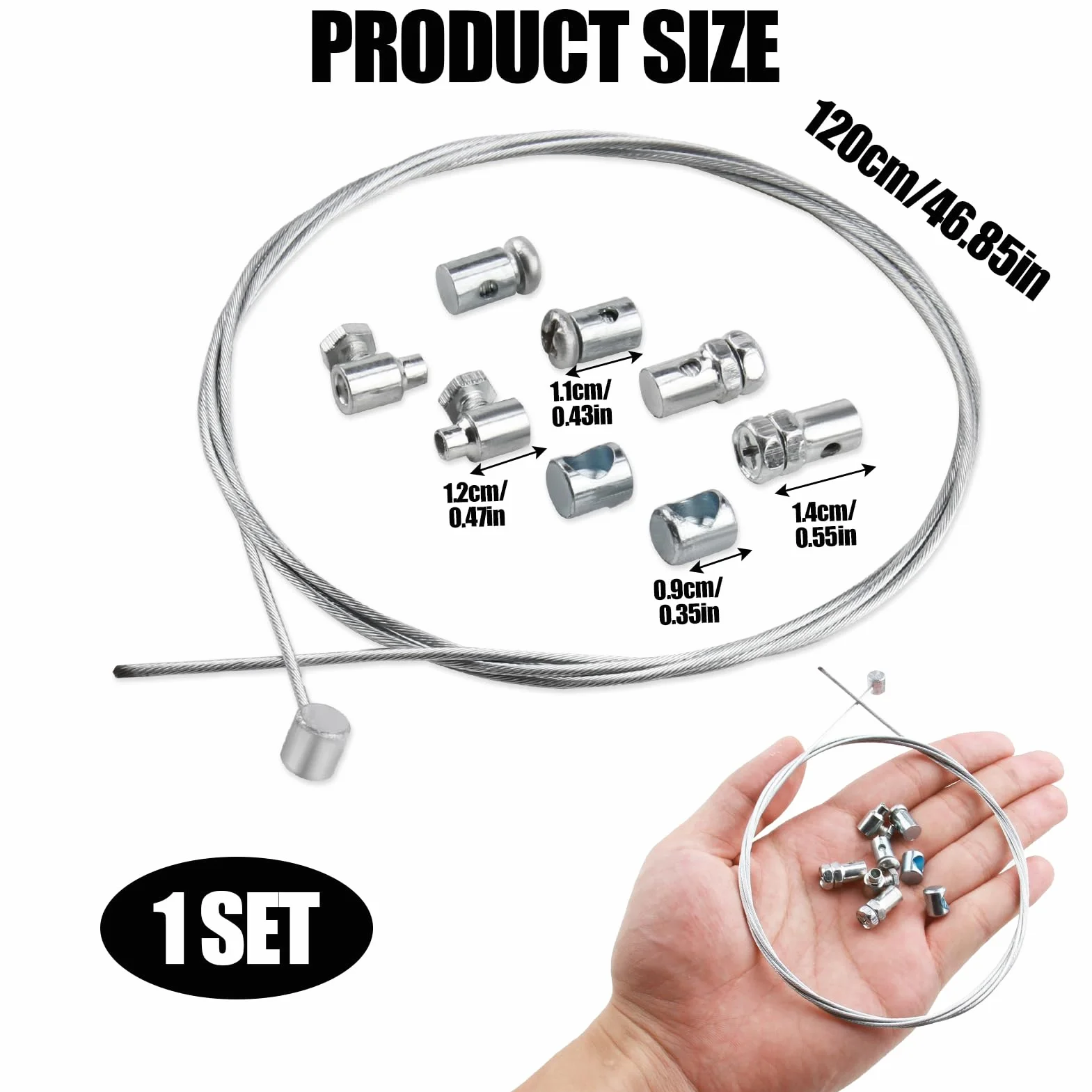 1,2M Ø1,5mm Cable de Embrague Universal para Motocicletas y Bicicletas de Cross, Incluye 2 Abrazaderas de Cable, Acero Galvanizado, Adaptable a Todos los Vehículos de Dos Ruedas Motorizados