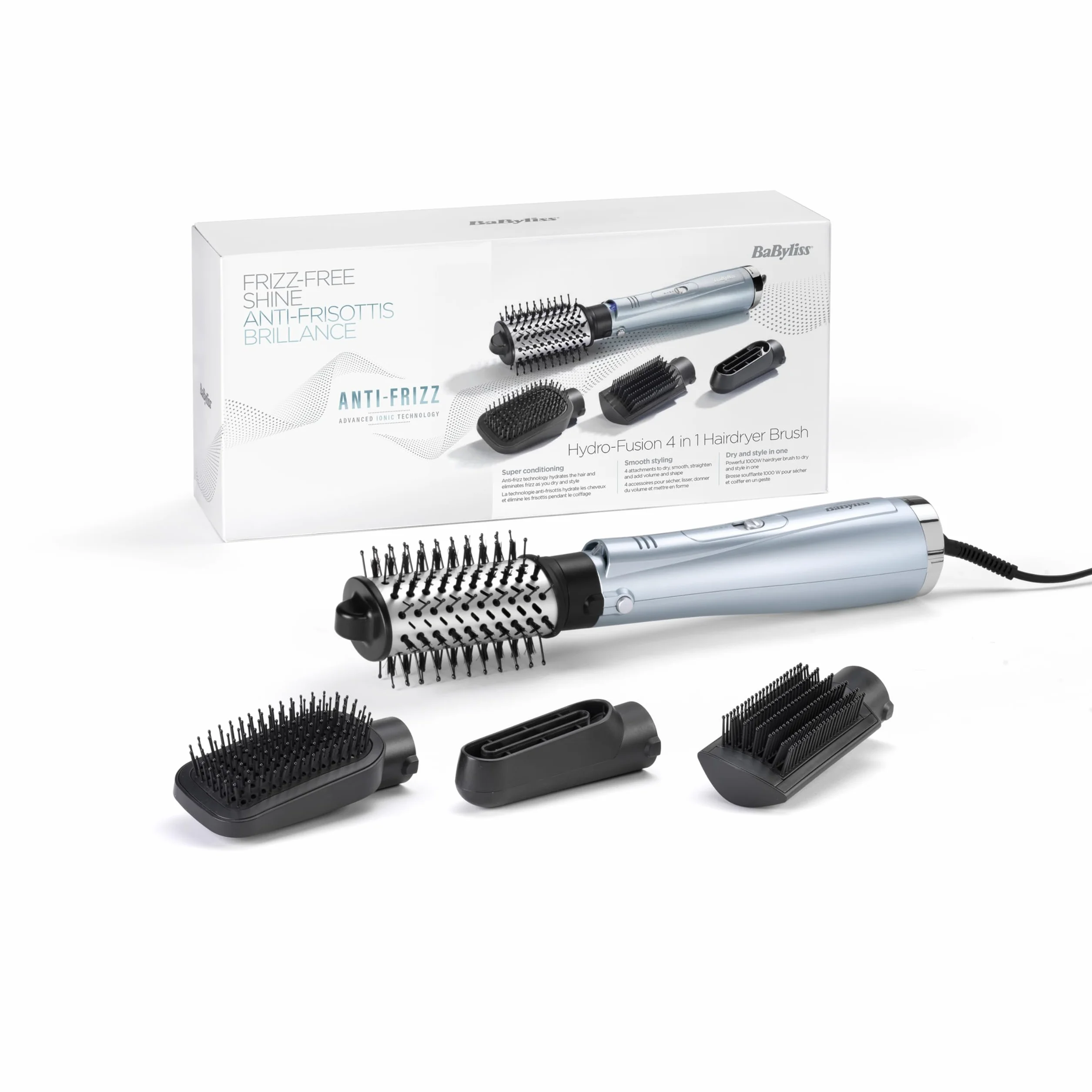BaByliss Hydro Fusion AS774E Cepillo secador de pelo 4 en 1 Antiencrespamiento Azul