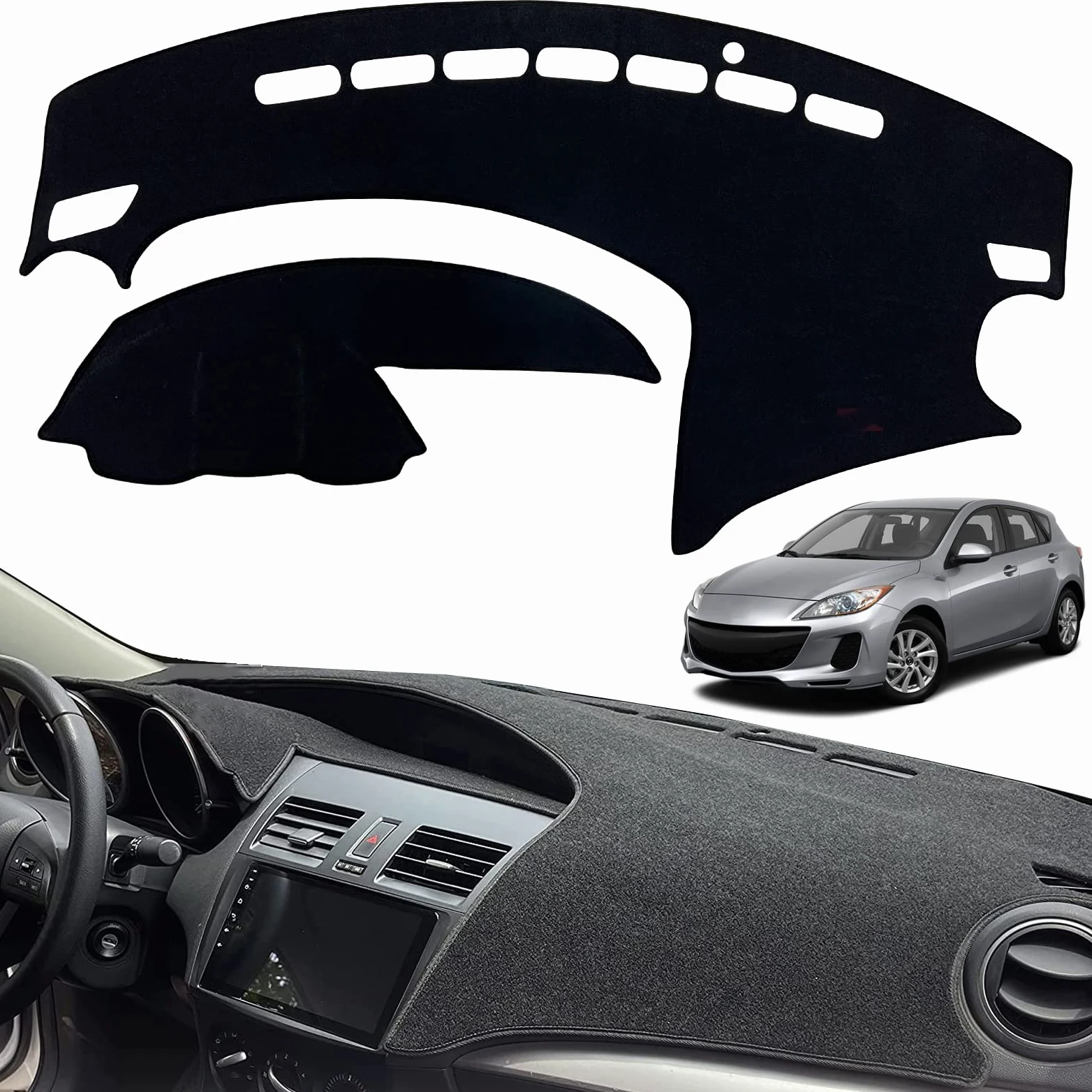 Alfombrilla Antideslizante para salpicadero Compatible con Mazda 3 2010 2011 2012 2013 Protector Solar (Borde Negro)