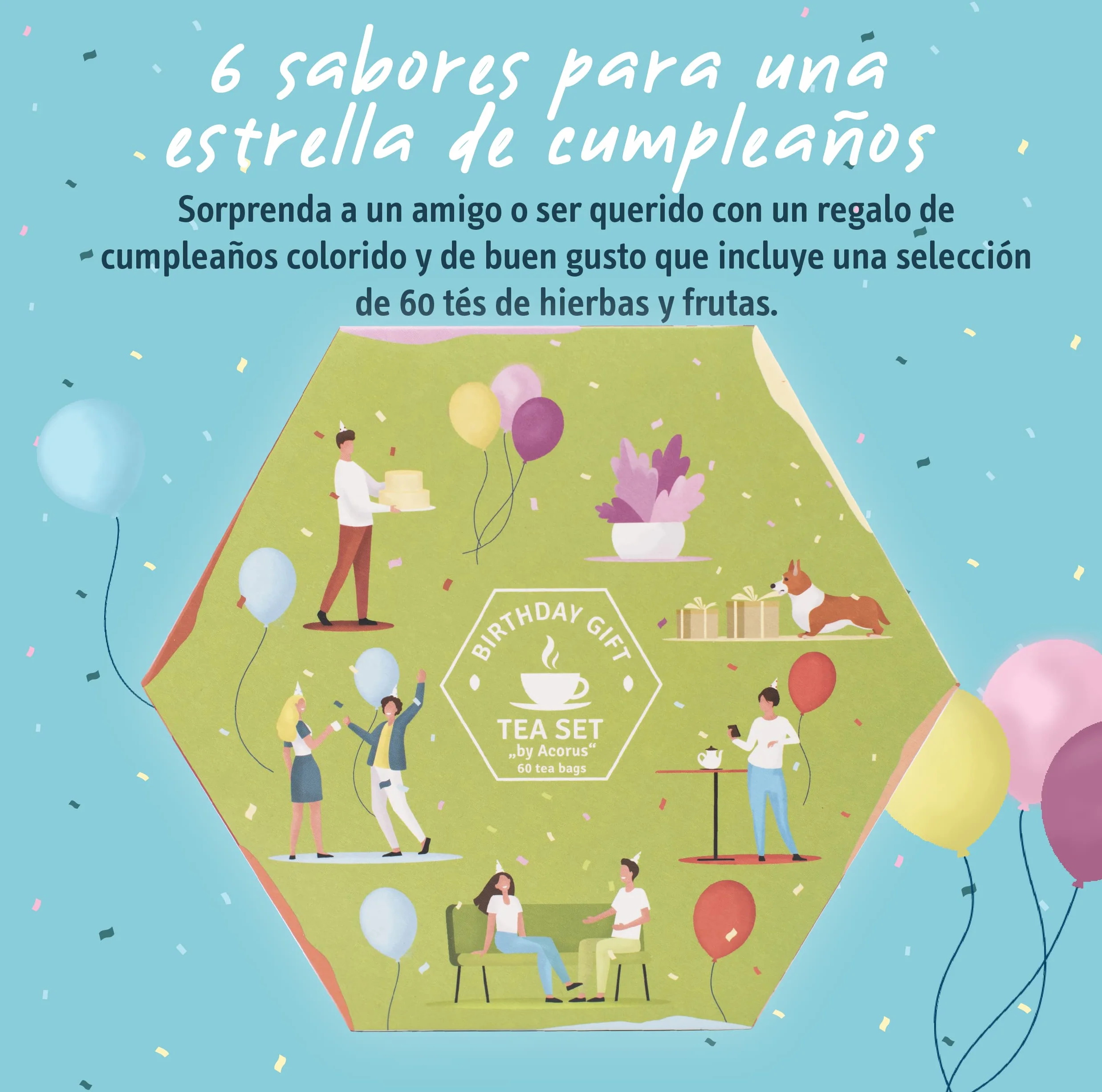 ACORUS Surtido de té de regalo de cumpleaños 6 sabores 60 bolsitas de hierbas y frutas