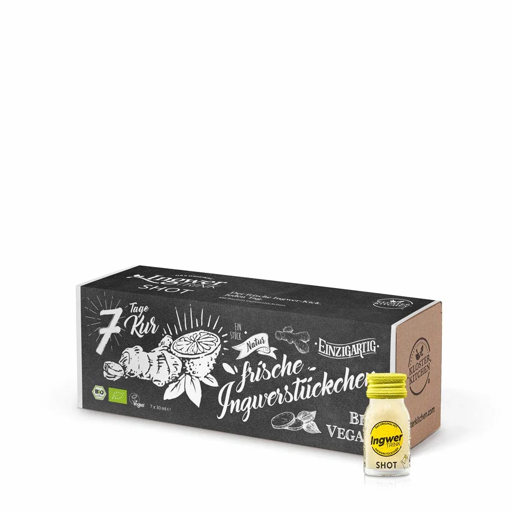 Kloster Kitchen Bio Ginger Shot Classic 7 x 30 ml trozos reales de jengibre vegano