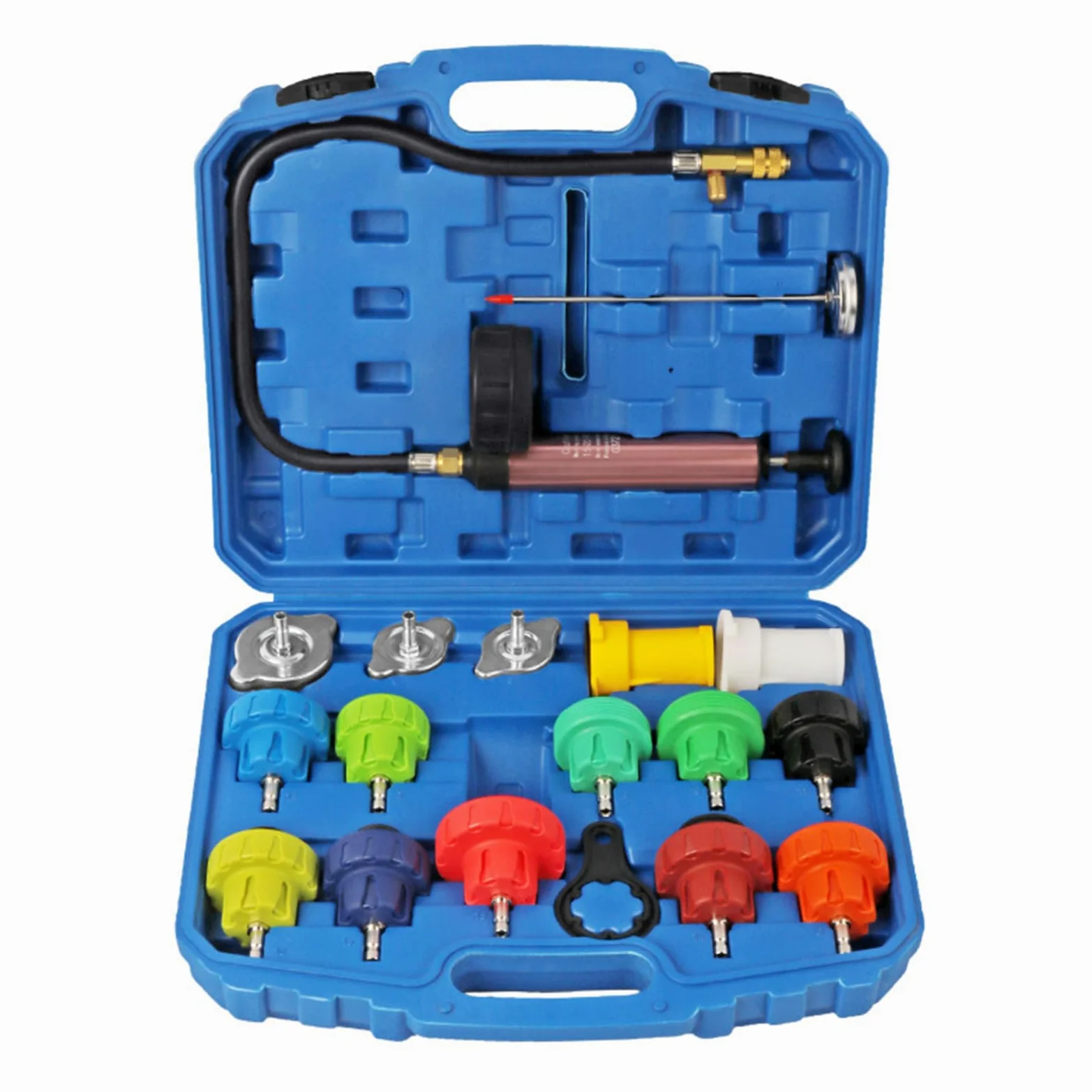 Shkalacar Kit de Comprobador de Presión Sistema Universal de Refrigeración de 18 Piezas, Comprobador de Fugas de Presión del Radiador Automotriz para Moto, Automóviles Y Camiones