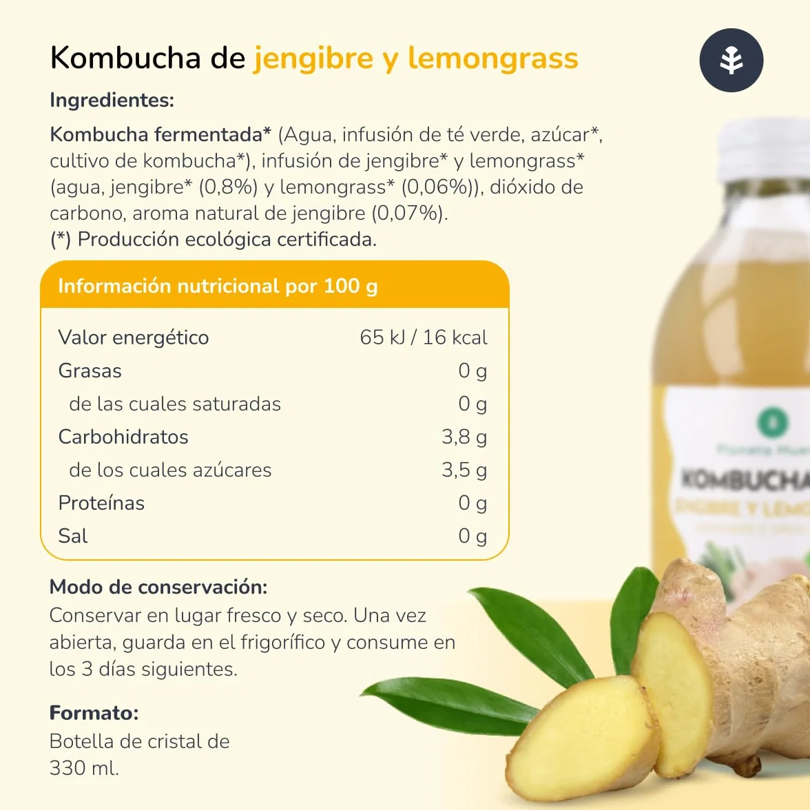 Pack 6x Kombucha ECO Jengibre y Lemongrass 330 ml