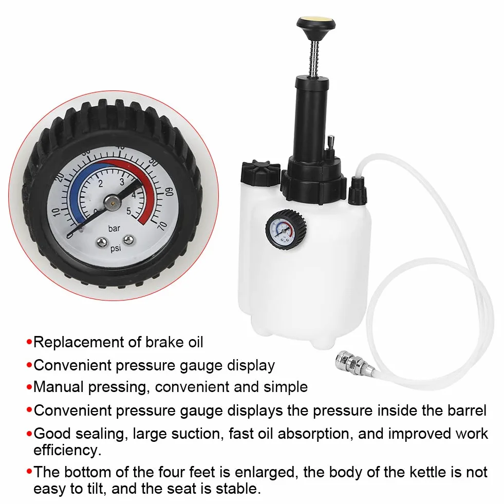 Extractor de líquido de frenos neumático de 3 L, herramienta dispensadora de aceite de motor con manómetro, manguera resistente al aceite para el cambio de fluido de transmisión de