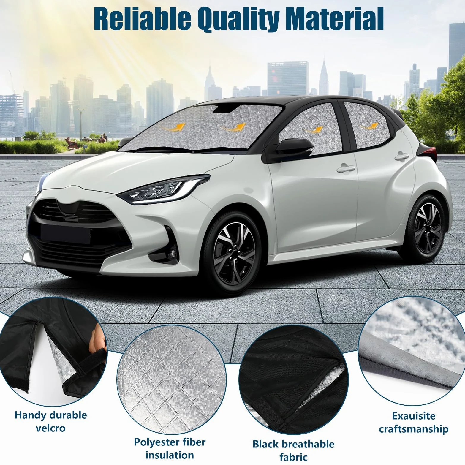 Parasol Compatible con Toyota Yaris XP210 2020-2025, Juego de 6 Plegable Protector de Parabrisas Interior de Coche, Bloquea El 99% de Los Rayos UV y Mantiene EI Vehículo Fresco