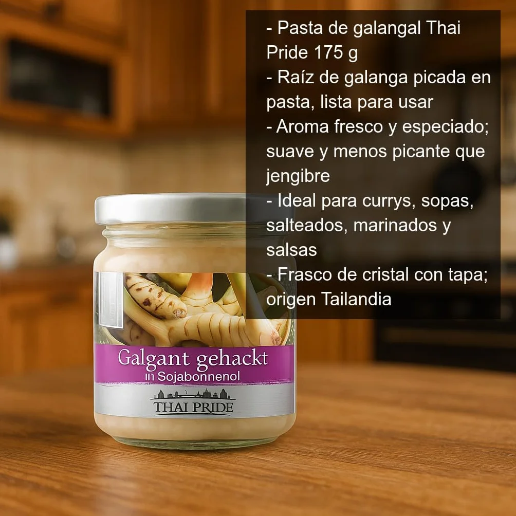 Pasta de galangal picado 175 g en frasco de cristal para cocina tailandesa
