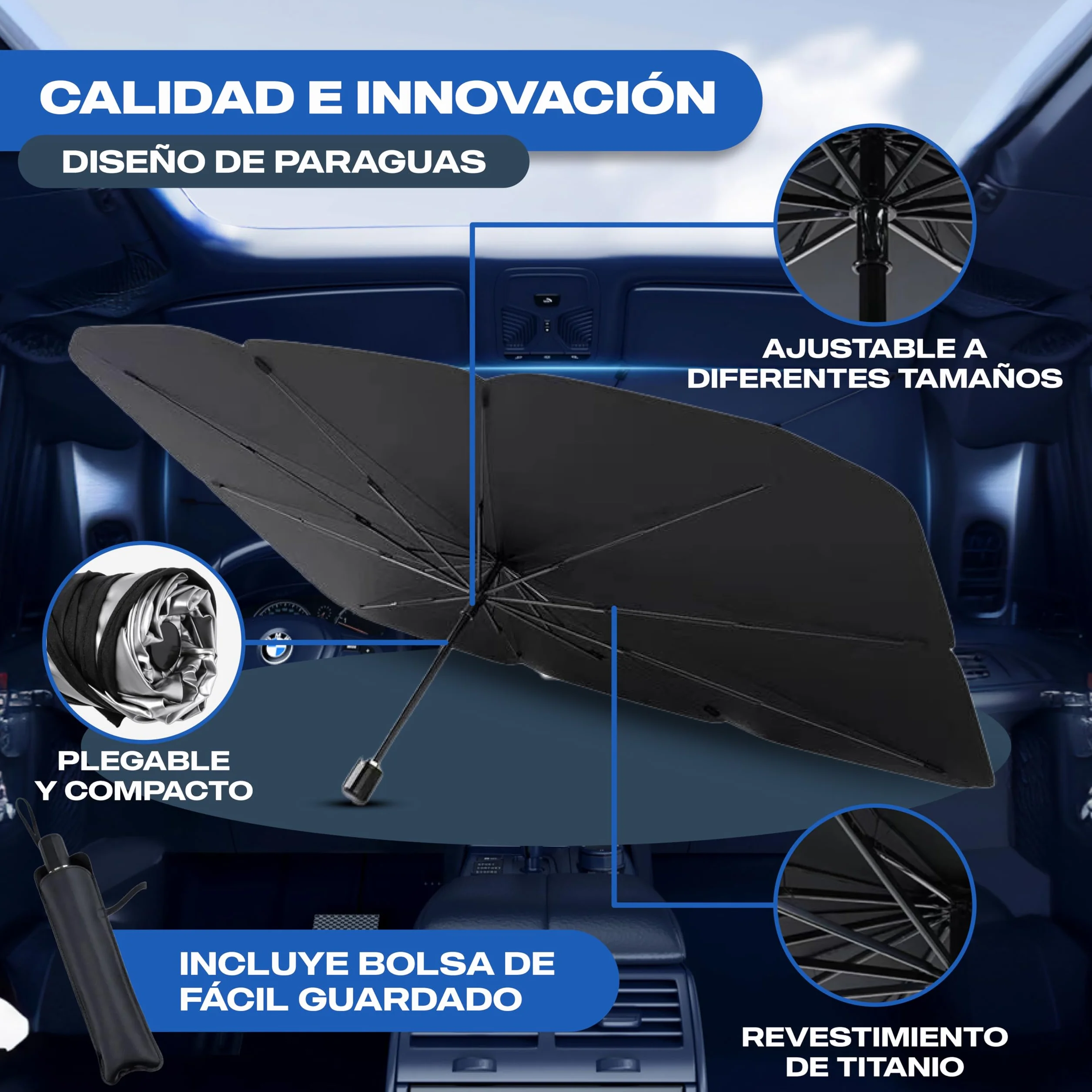 Protector Solar Coche Delantero Parasol SUV Camión UV Titanio 140x80 cm