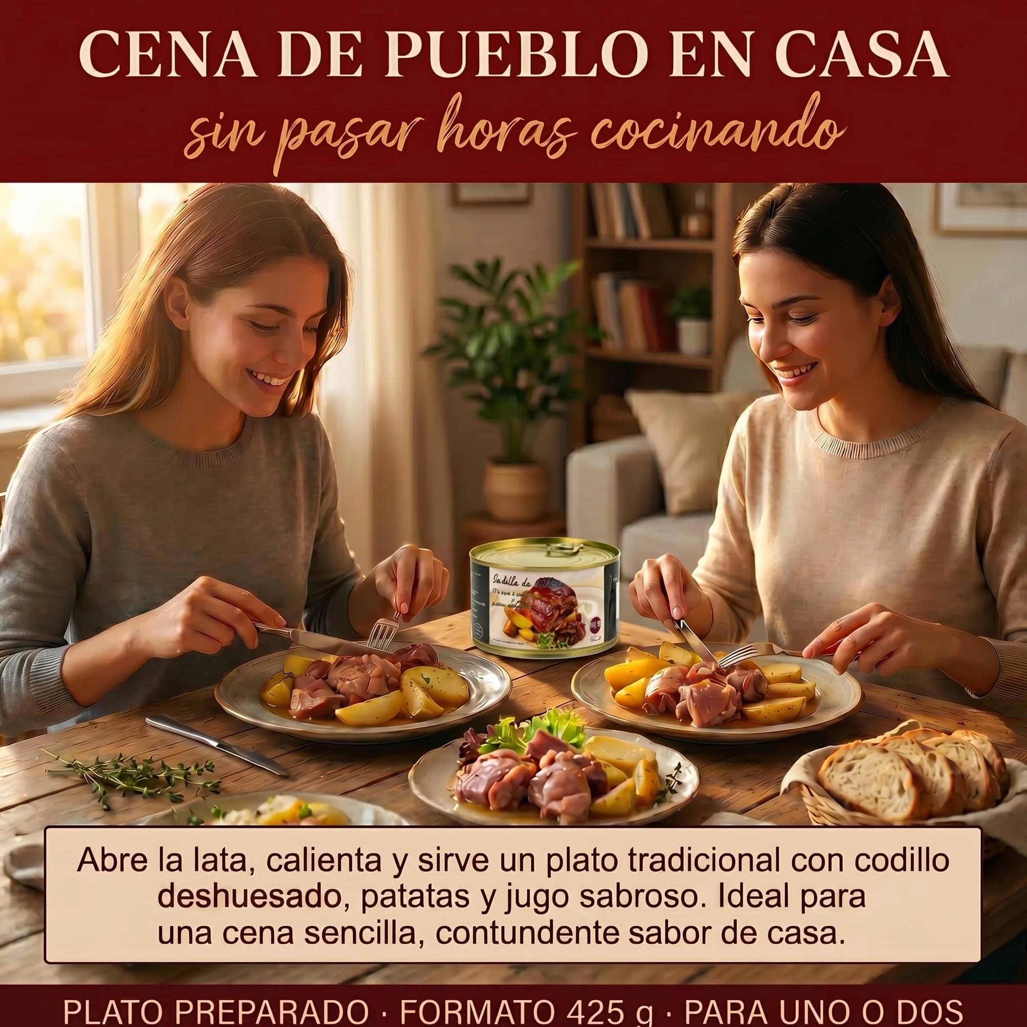 POLGRI Codillo de Cerdo en su Jugo Deshuesado con Patatas Lata 425 g Conserva Carne Cocinada Receta Manchega