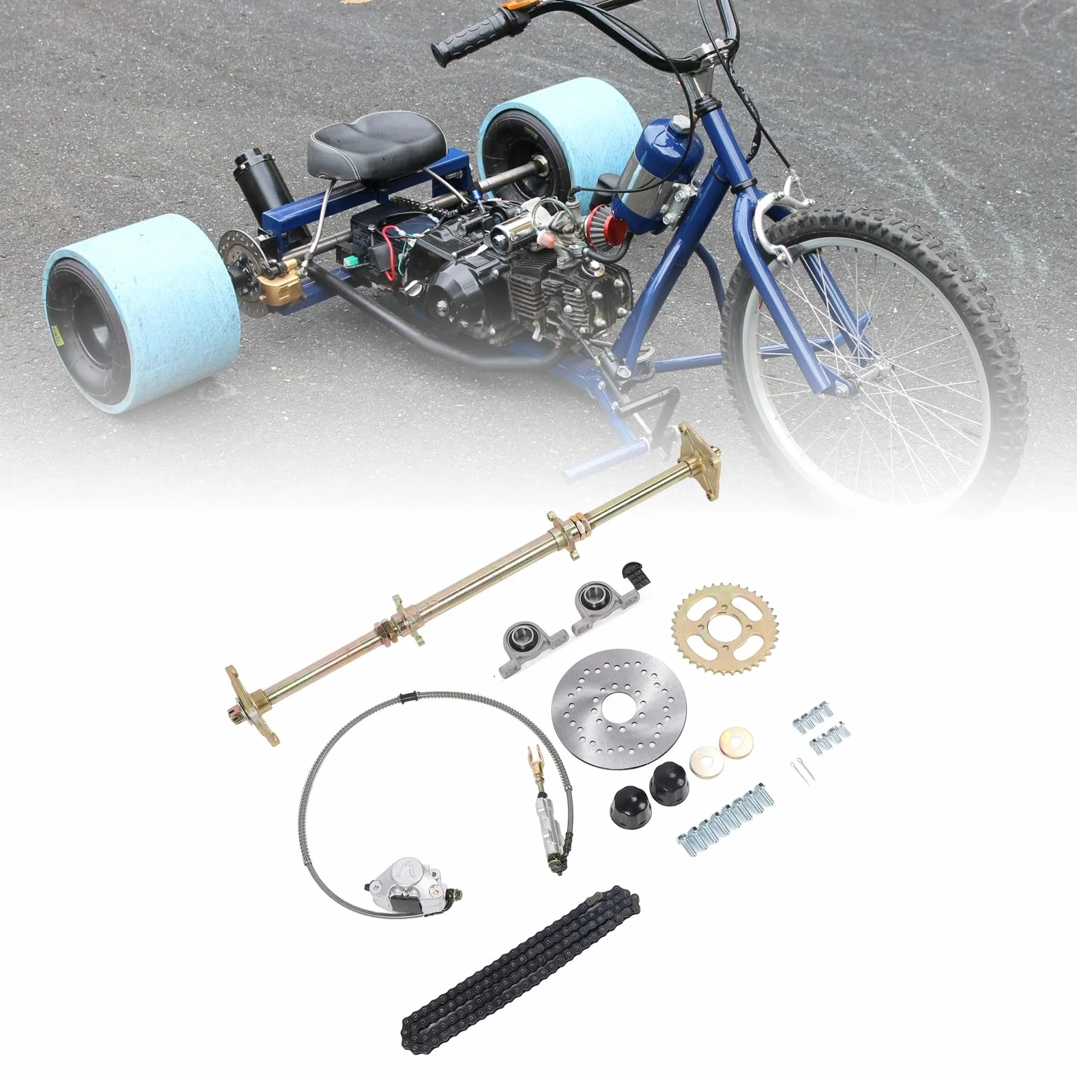 Keenso Kit de Eje para Kart, Conjunto de Eje de Transmisión Trasero de 32 Pulgadas, Piñón 428 de 37 Dientes, Disco de Freno de 7,5 Pulgadas y Juego de Cadena para ATV, Quad, Drift y