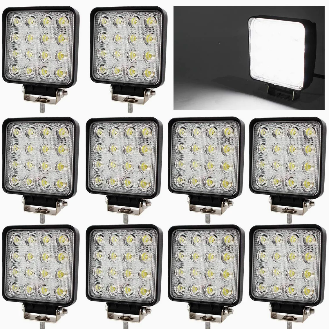 BTMTEC - 10 luces de trabajo de 48 W,10,92 cm, 4560 lm, LED para ser usado como luz de cruce o de carretera, como antinieblas delantero y trasero, etc. Para vehículos todoterreno, barcos, tractores, camiones, vehículos industriales 12 V, 24 V