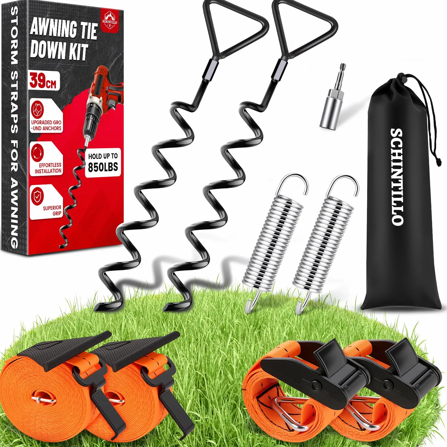 Juego de toldos de cinta para tormentas Thule/Fiamma con anclaje de suelo en espiral de 39 cm, protección contra tormentas, accesorios para carpas de autocaravana, resistencia al viento, duradero