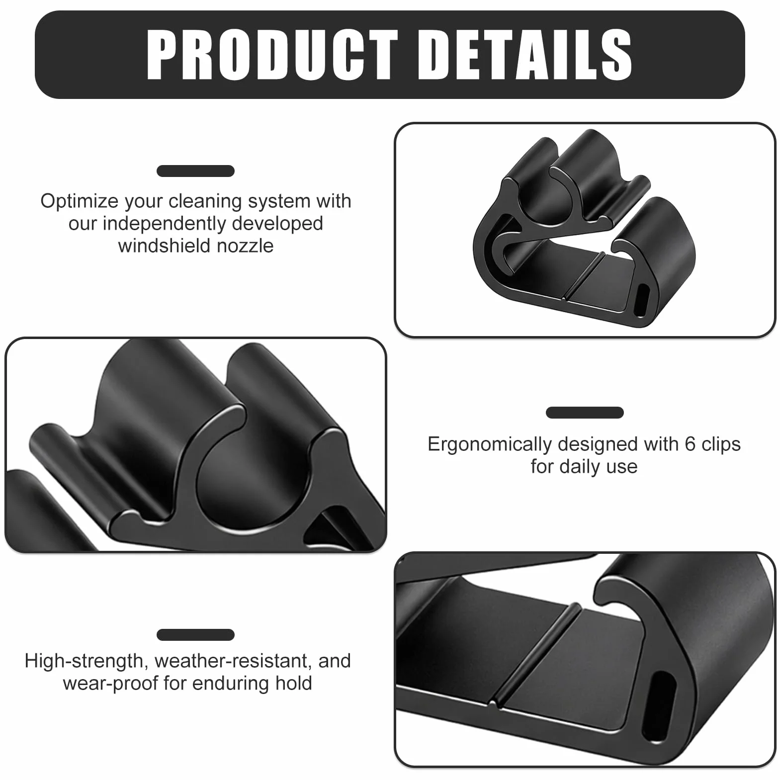 Clips de Sujección Para Limpiaparabrisas Delantero, Clips de Fijación Negro, 6pcs, Instalación Rápida y Segura para Brazos y Tuberías de Limpiaparabrisas
