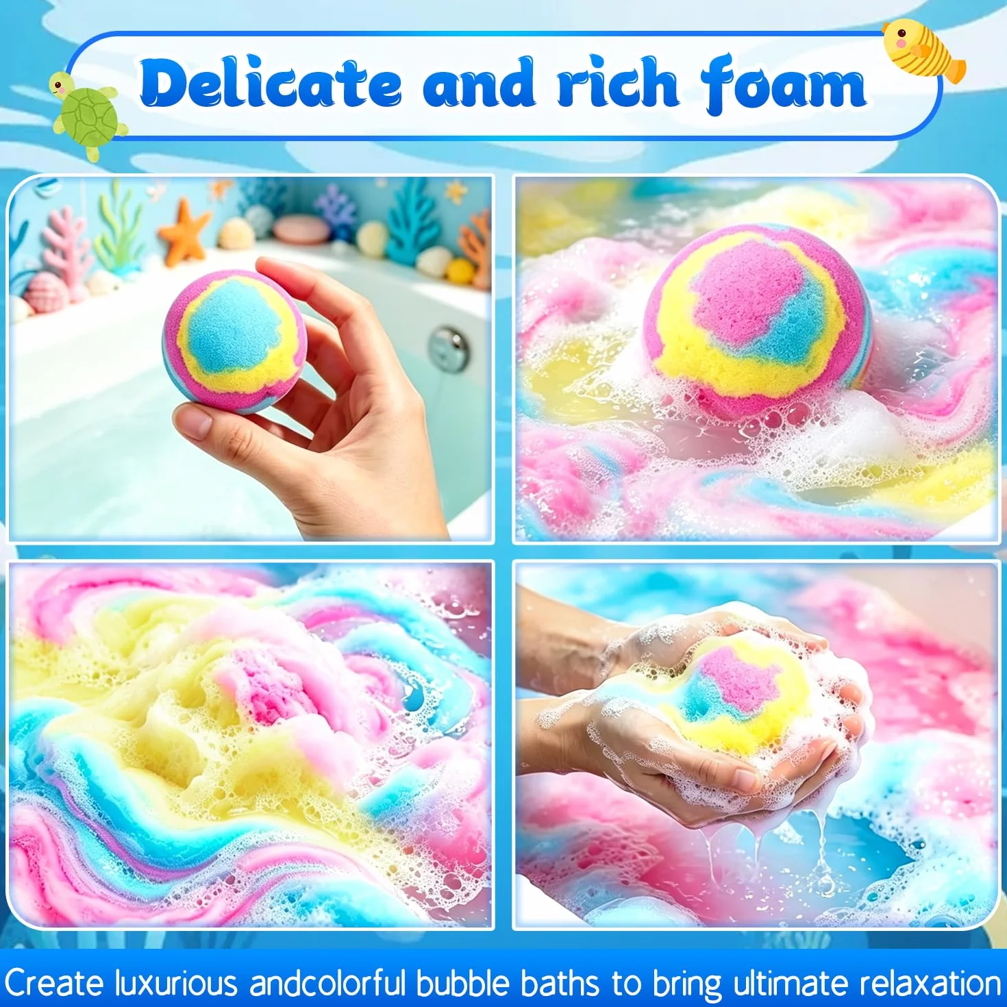 Bombas de Baño para Niños Pack 12 Bolas Marinas Natural Orgánico Regalo