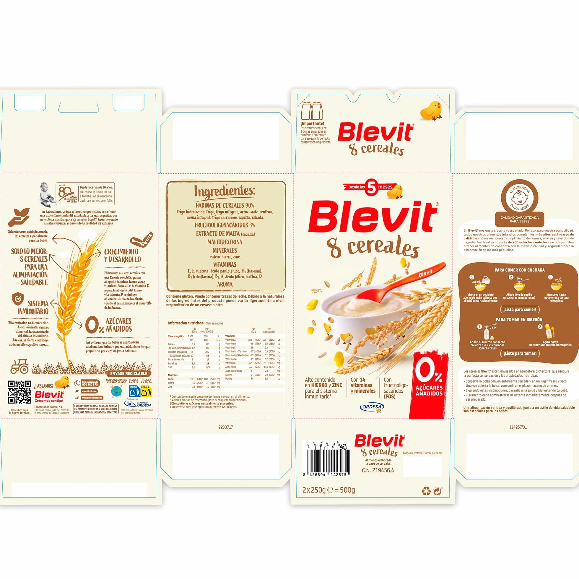 Blevit 8 Cereales 500g Papilla Bebé 5 Meses 14 Vitaminas y Minerales