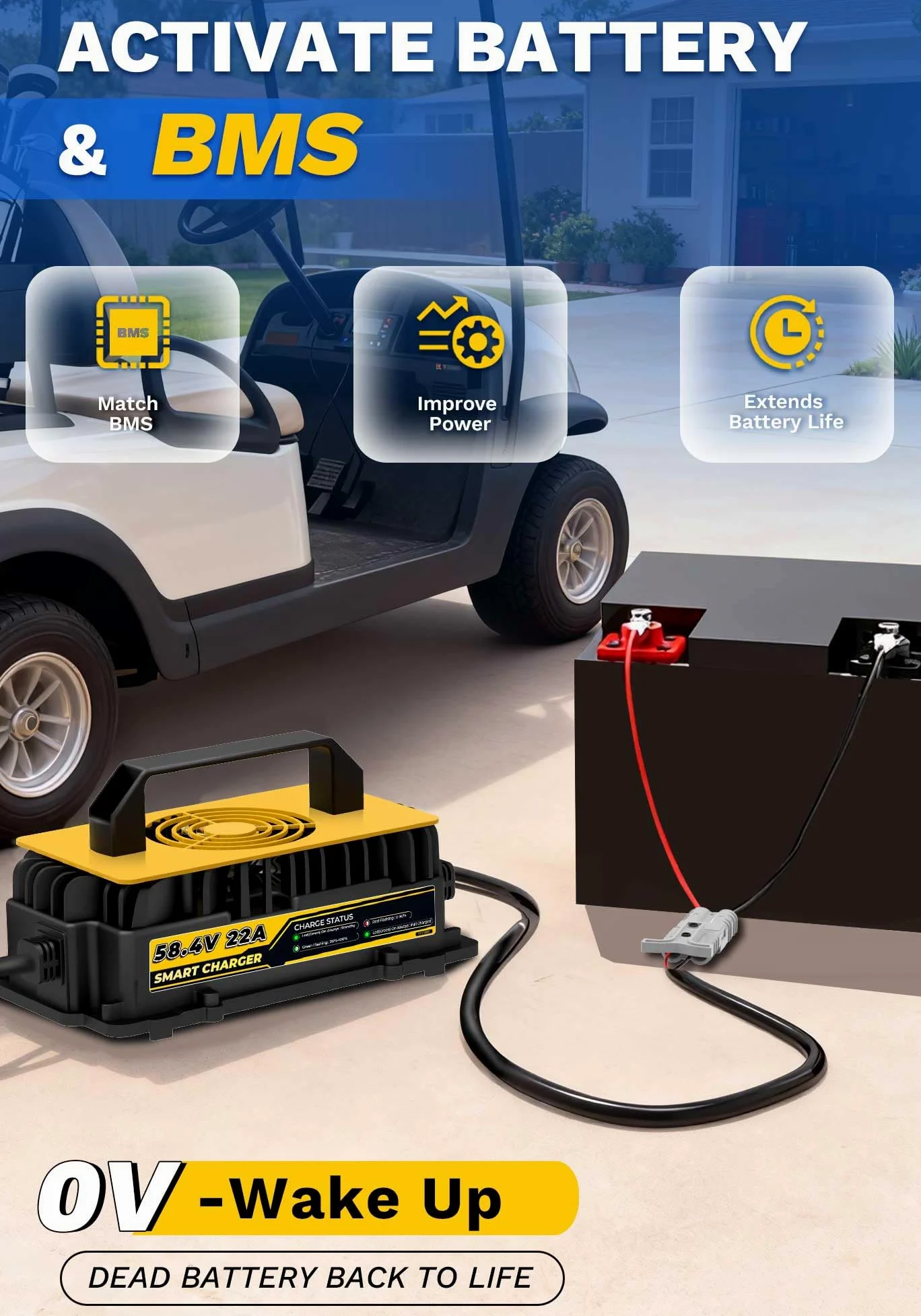 58,4V 22A Cargador de Batería Litio para 48V (51.2V) LiFePO4 Baterías, 48V Cargador de Batería LiFePO4 para Autocaravanas, Barcos, Vehículos Marinos y Sistemas Solar