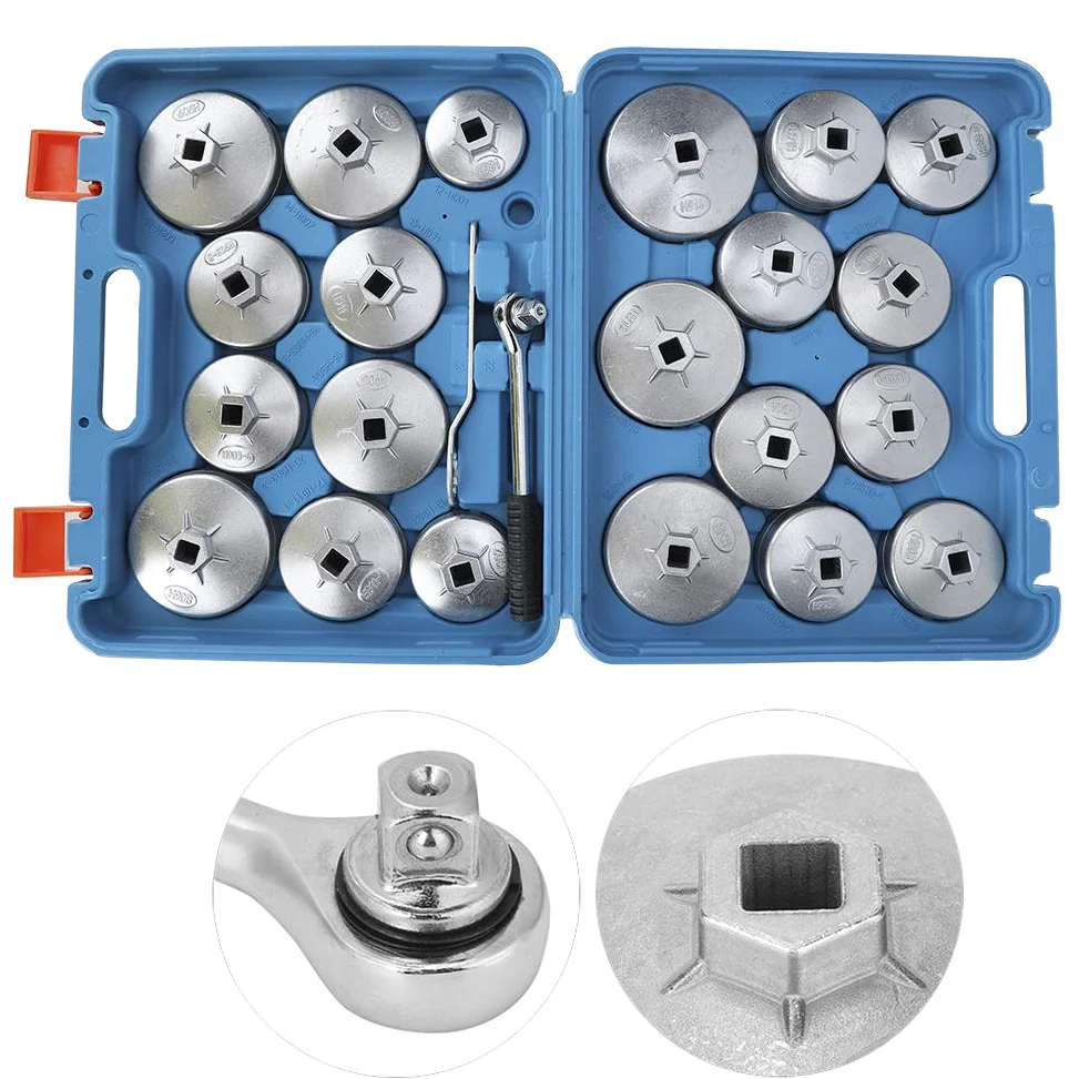 Juego de Llaves para Filtro de Aceite Tipo Taza de 23 Piezas con Llave para un Kit de Herramientas de Extracción de Filtro Eficiente para Todos los Vehículos
