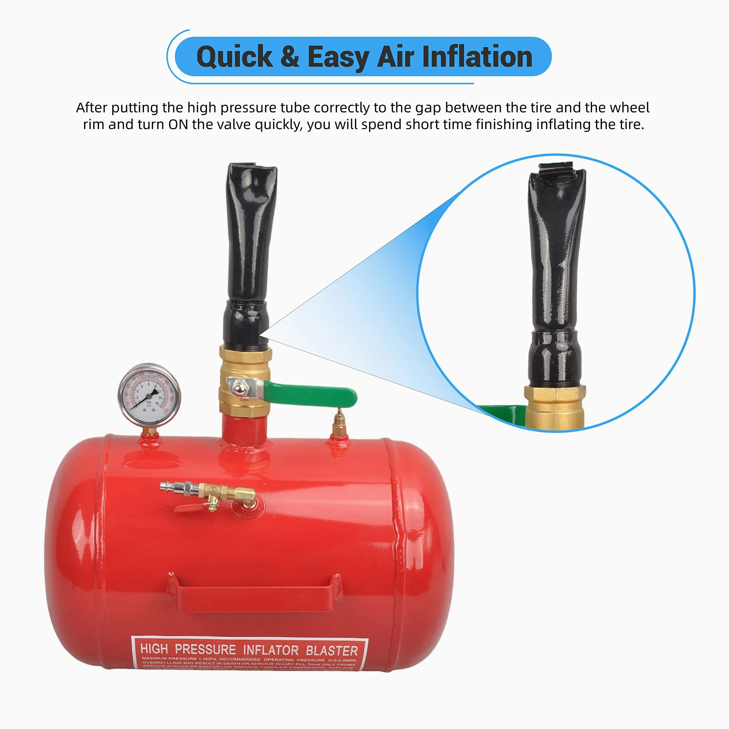 Inflador de neumáticos de 5 galones, 110 PSI, herramienta de explosión, inflador de neumáticos con manómetro, tanque inflador de neumáticos para automóvil, camión, ATV, color rojo