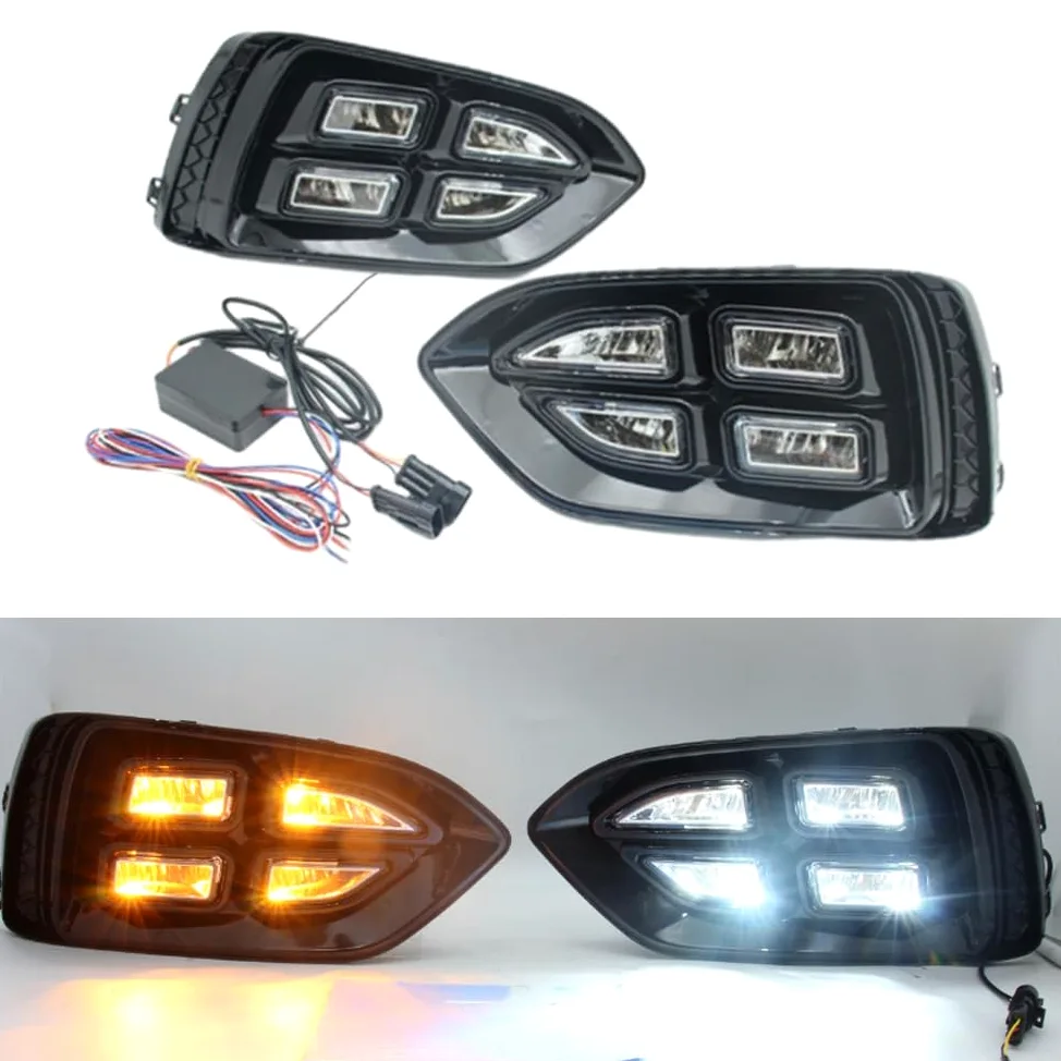 Riloer Luces diurnas LED color ámbar y blanco, faros antiniebla DRL, resistentes al agua, compatible con Hyundai Accent 2017-2018.