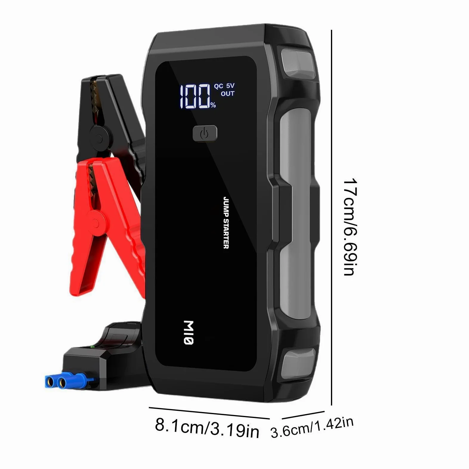 Arrancador de batería portátil, 8000 mAh, 12 V, paquete de refuerzo para sedanes y SUV, fuente de luz de emergencia de 3 modos, fuente de alimentación para motos de nieve y tractores