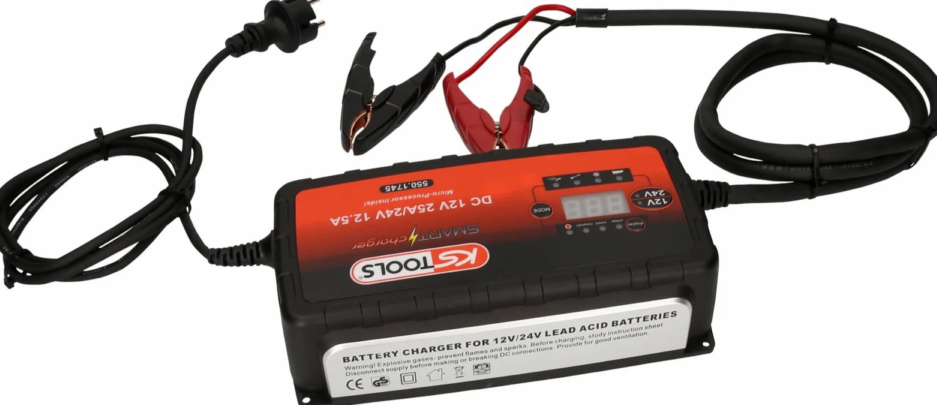 KS Tools 550.1745 Smartcharger Alta frecuencia cargador de batería 12V + 24V, 25A/12,5A