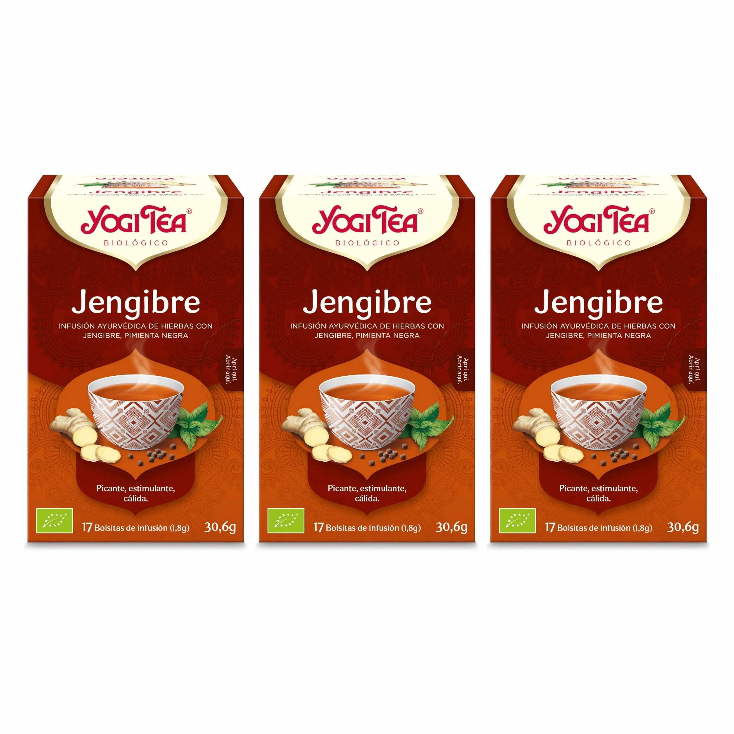 Yogi Tea Jengibre Infusión Ayurvédica Sin Cafeína Pack 3x17 bolsitas